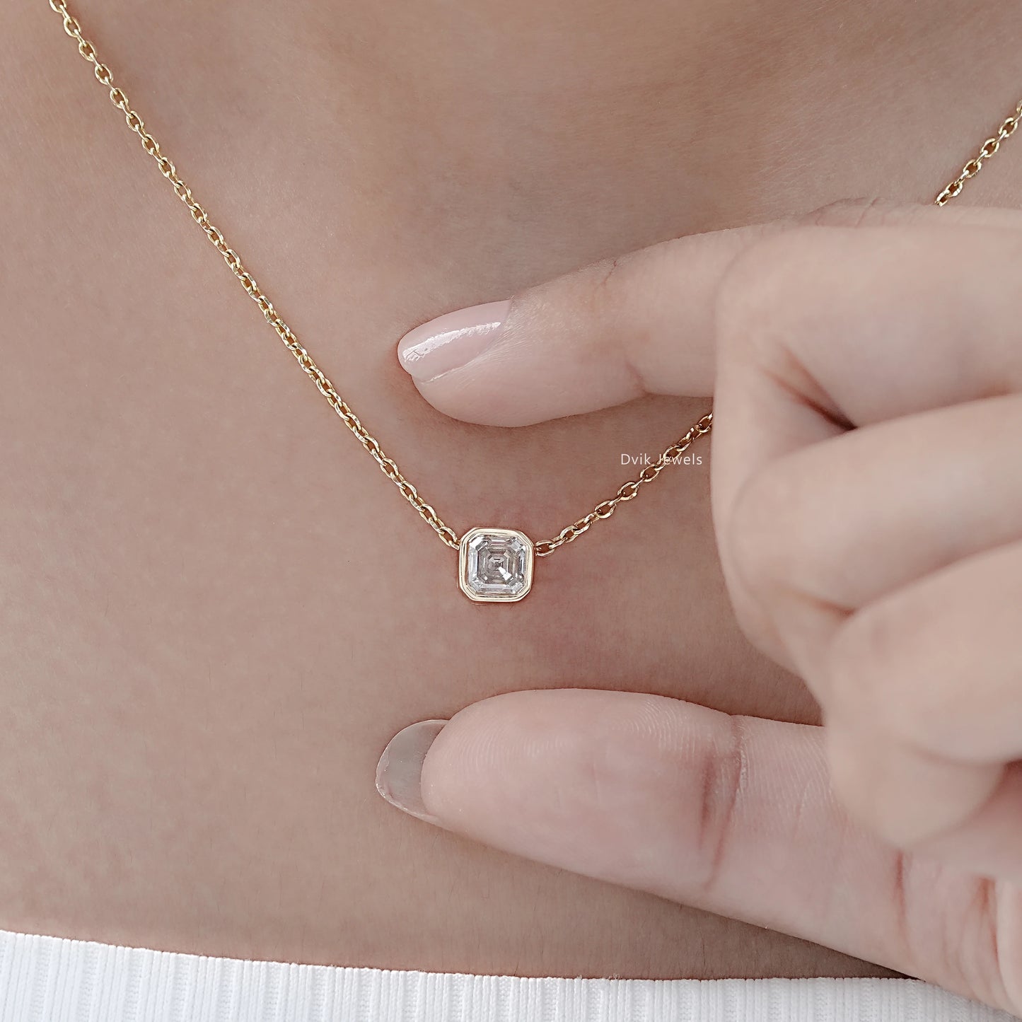 Asscher Cut Lab Grown Bezel Set Pendant