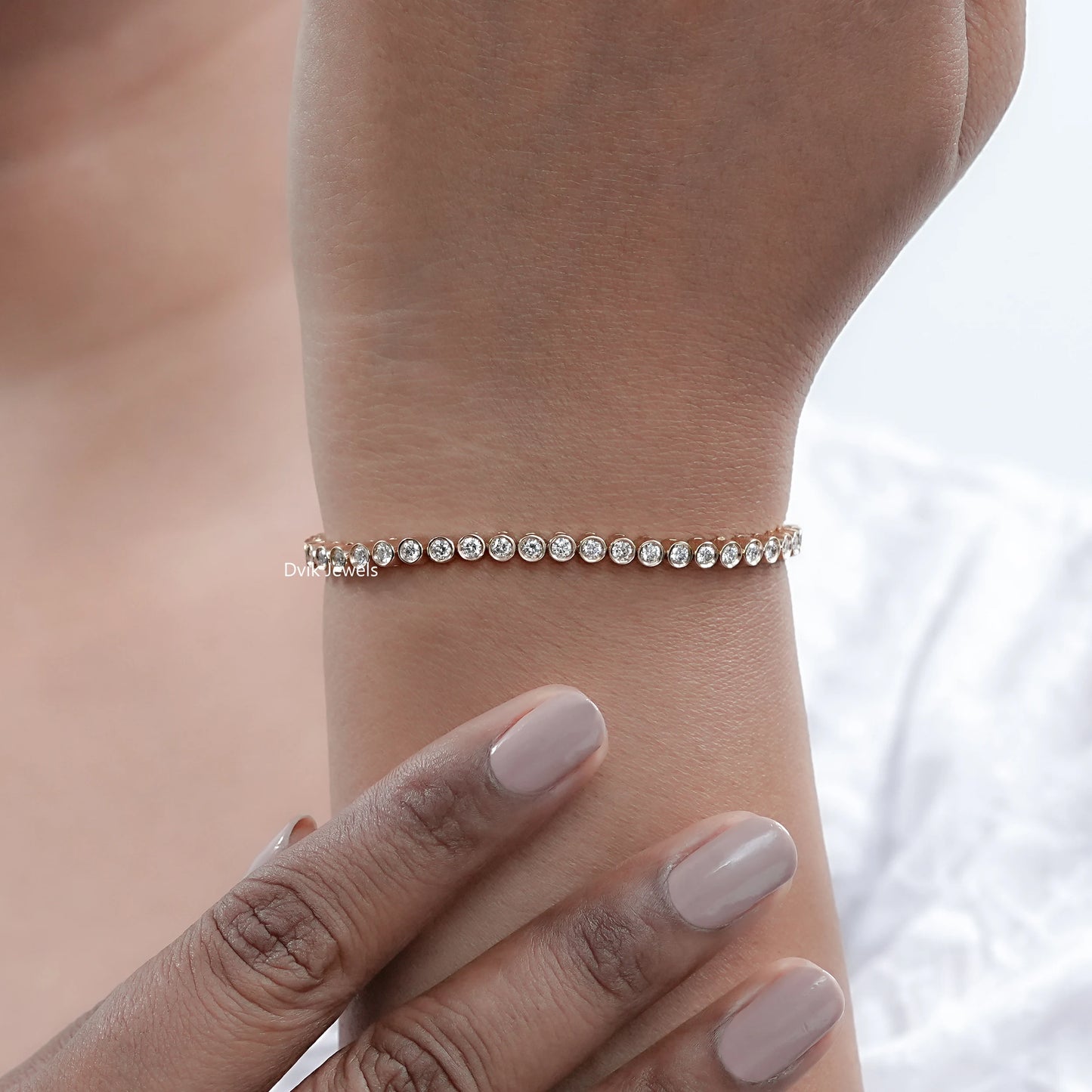 Round Cut Lab Grown Diamond Bezel Bracelet
