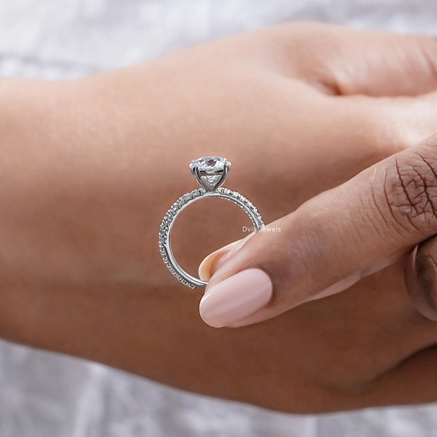 OEC Round Cut Lab Diamond Solitaire Accent Ring Set