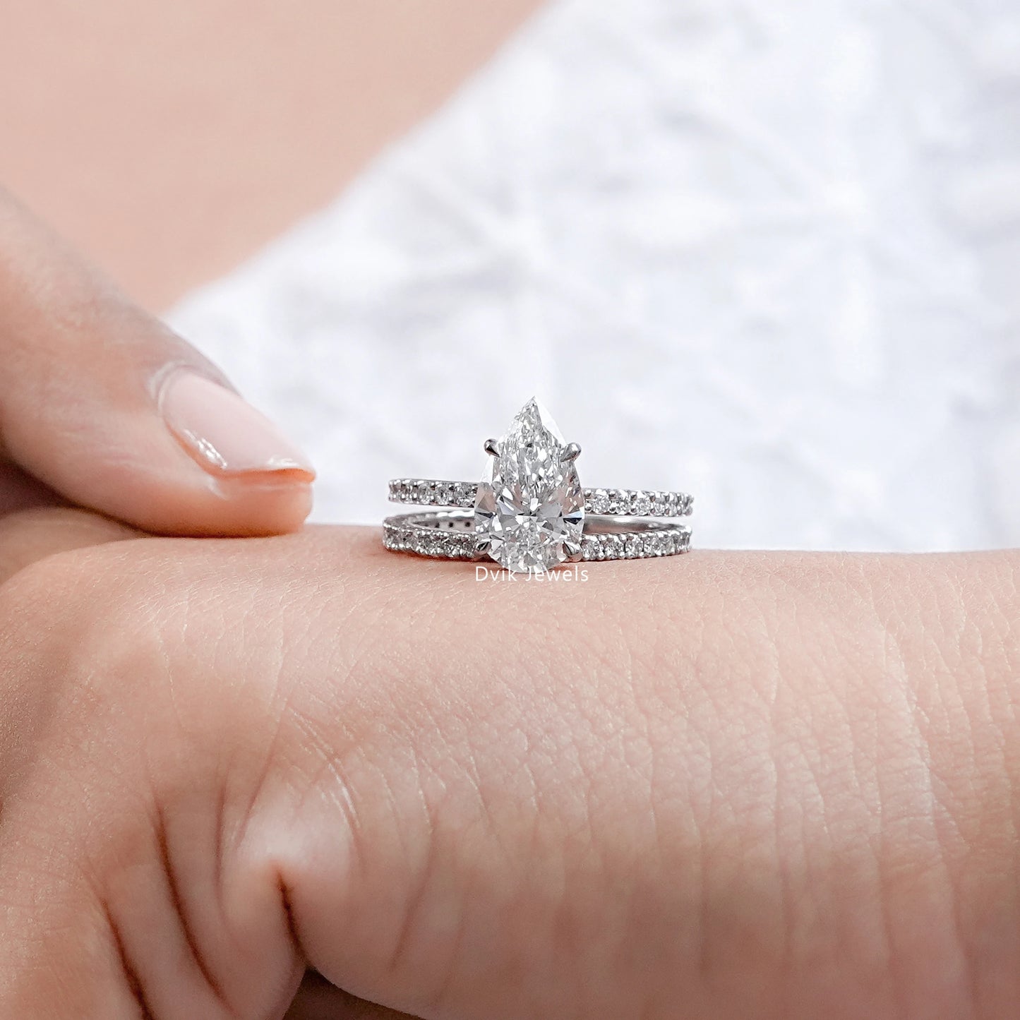 Pear Cut Lab Grown Diamond Solitaire Ring Set