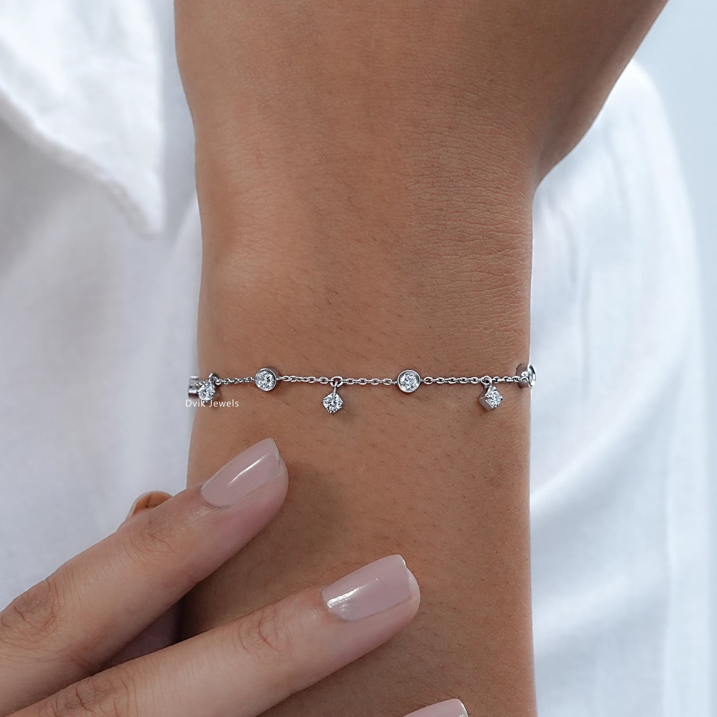 Round Cut Lab Diamond Station Style Bracelet