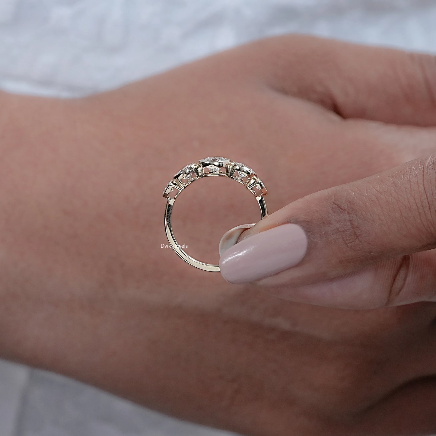 Bezel Set Round Cut Lab Diamond Five Stone Ring