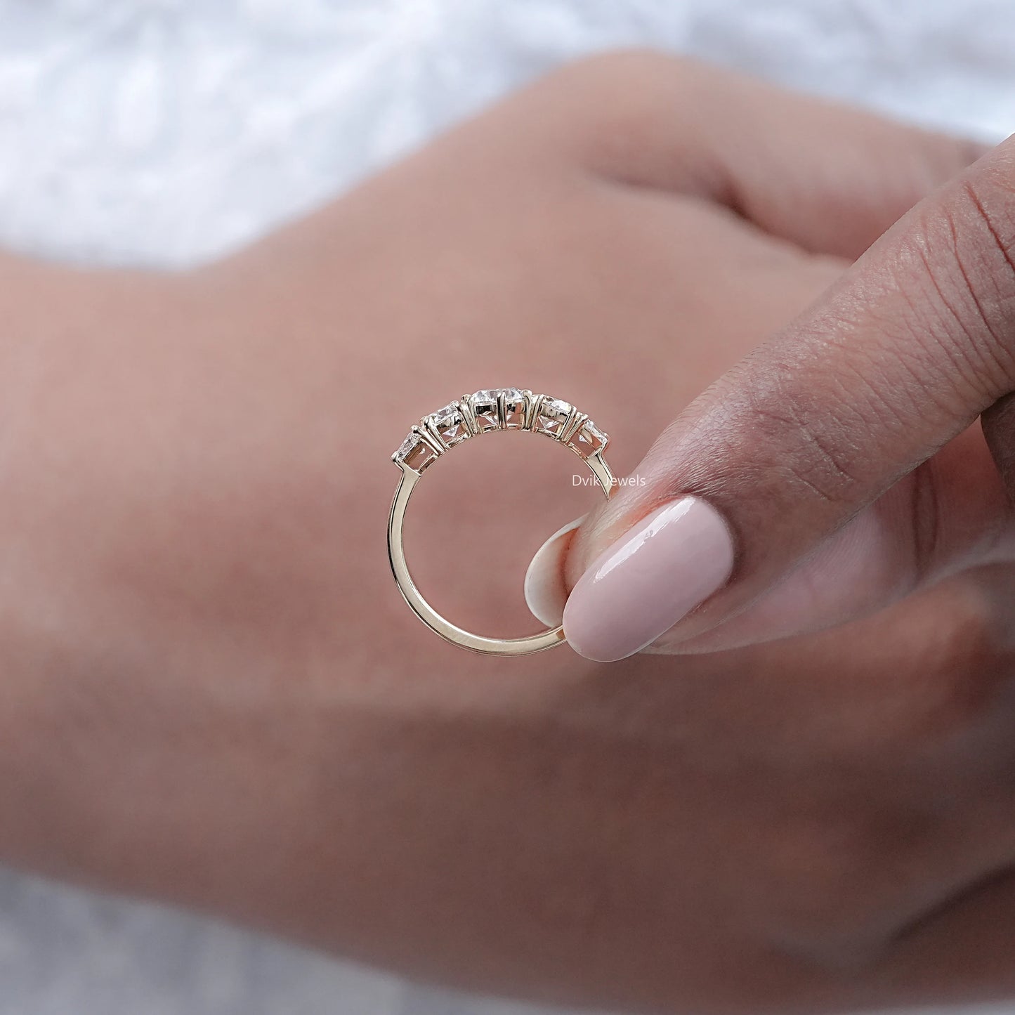 Five Stone Shield And Round Cut Lab Diamond Ring