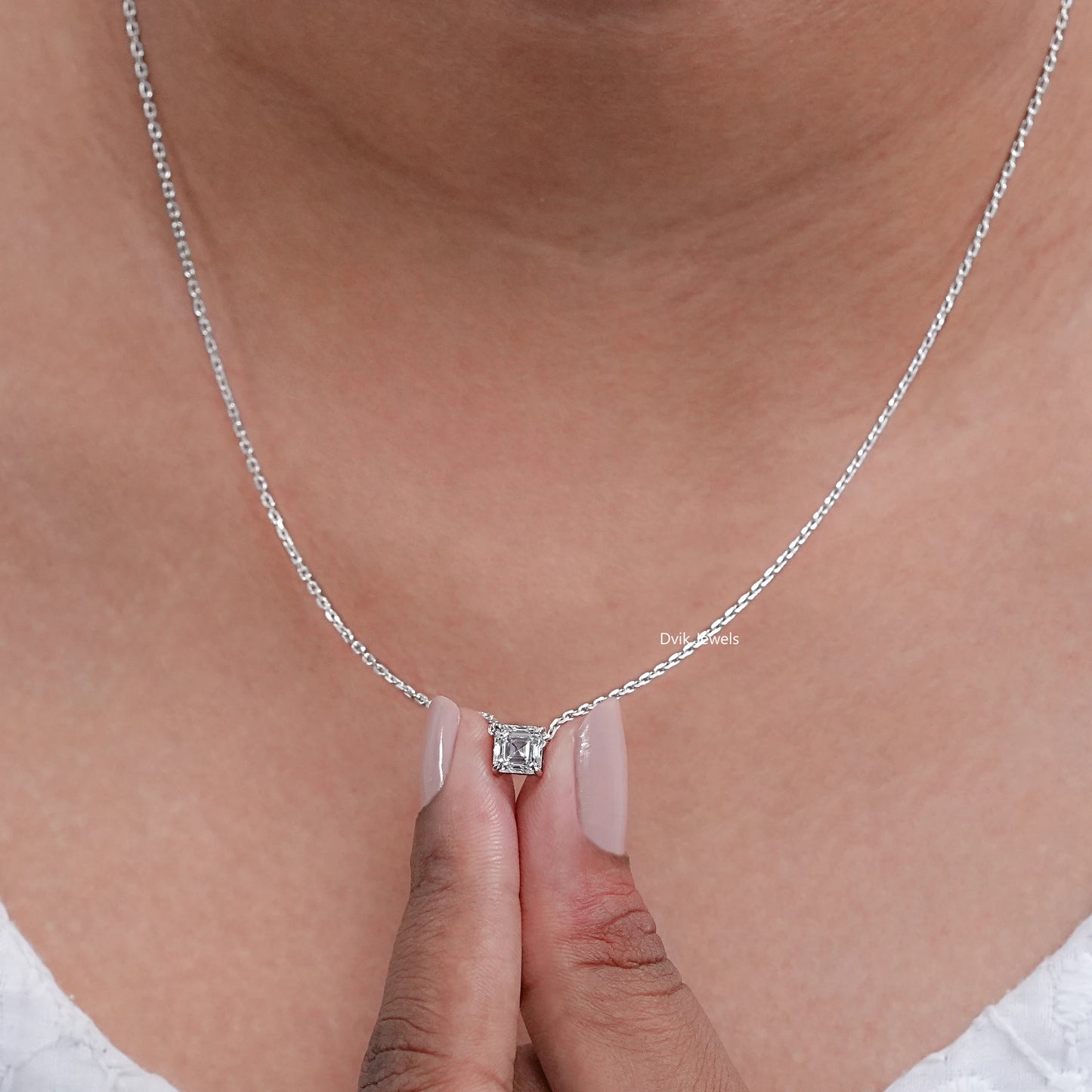 Asscher Cut Lab Diamond Solitaire Pendant