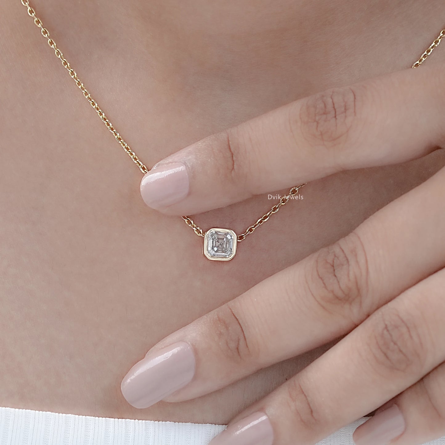 Asscher Cut Lab Grown Bezel Set Pendant