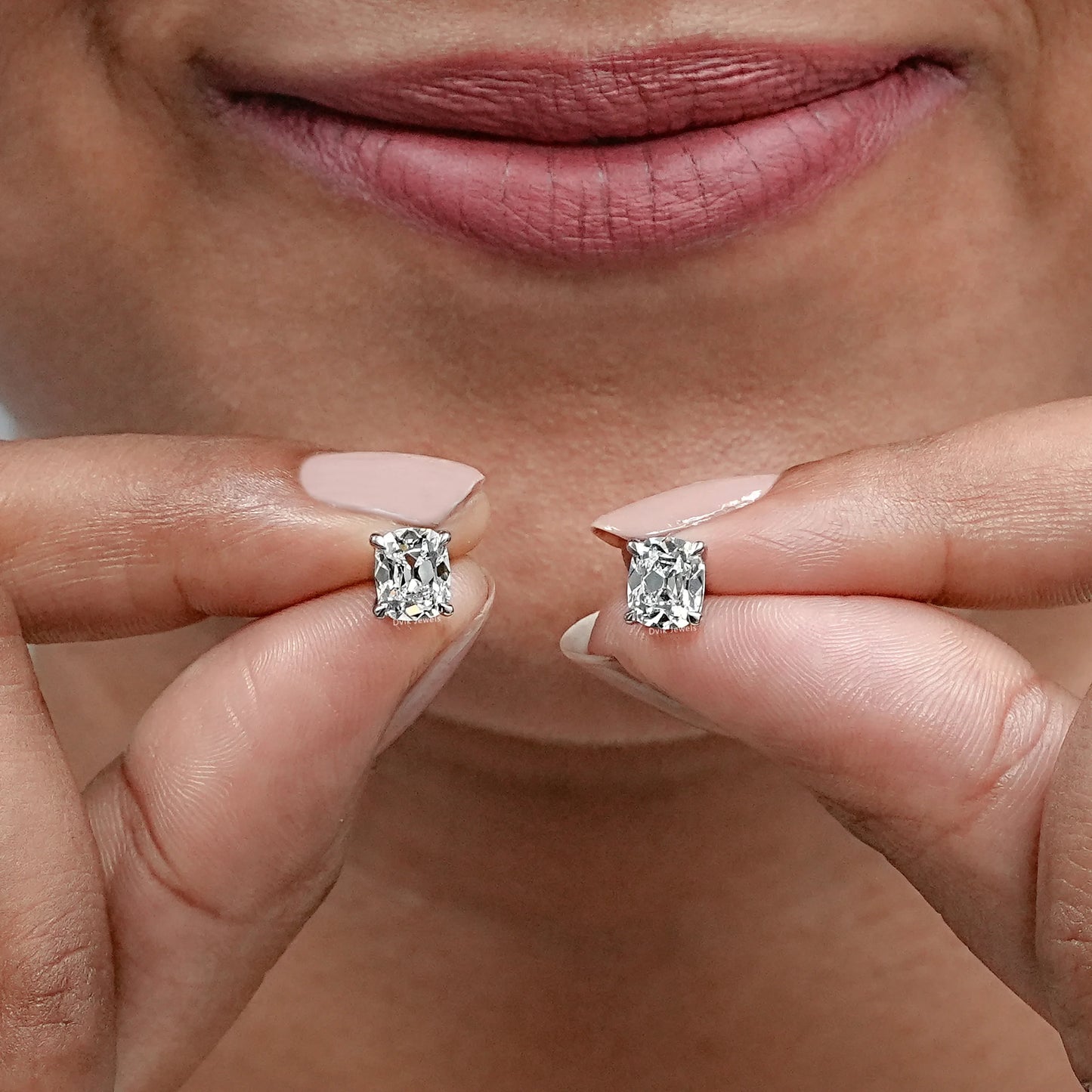 Old Mine Cushion Lab Diamond Stud Earrings