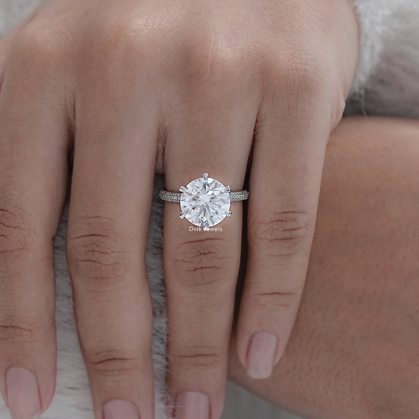 5 CT Round Lab Diamond Accent Set Engagement Ring