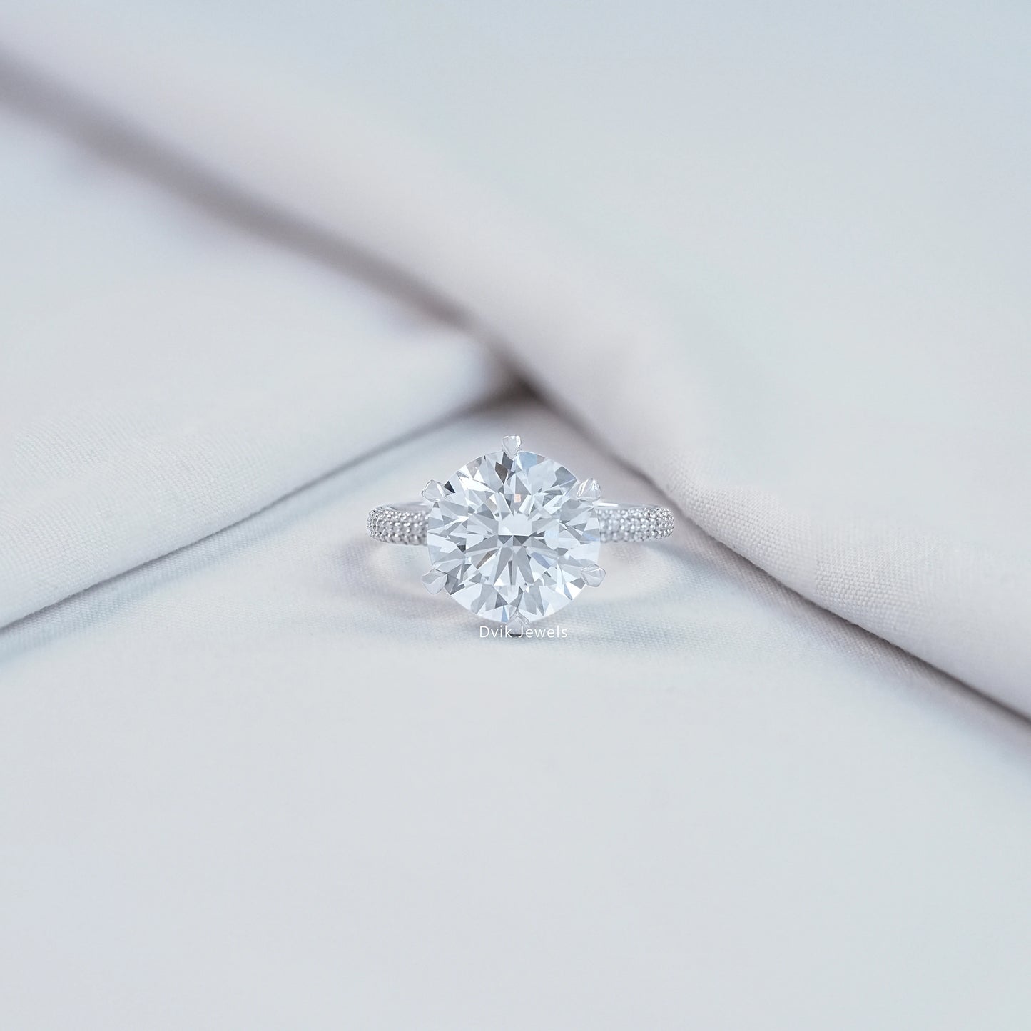 5 CT Round Lab Diamond Accent Set Engagement Ring
