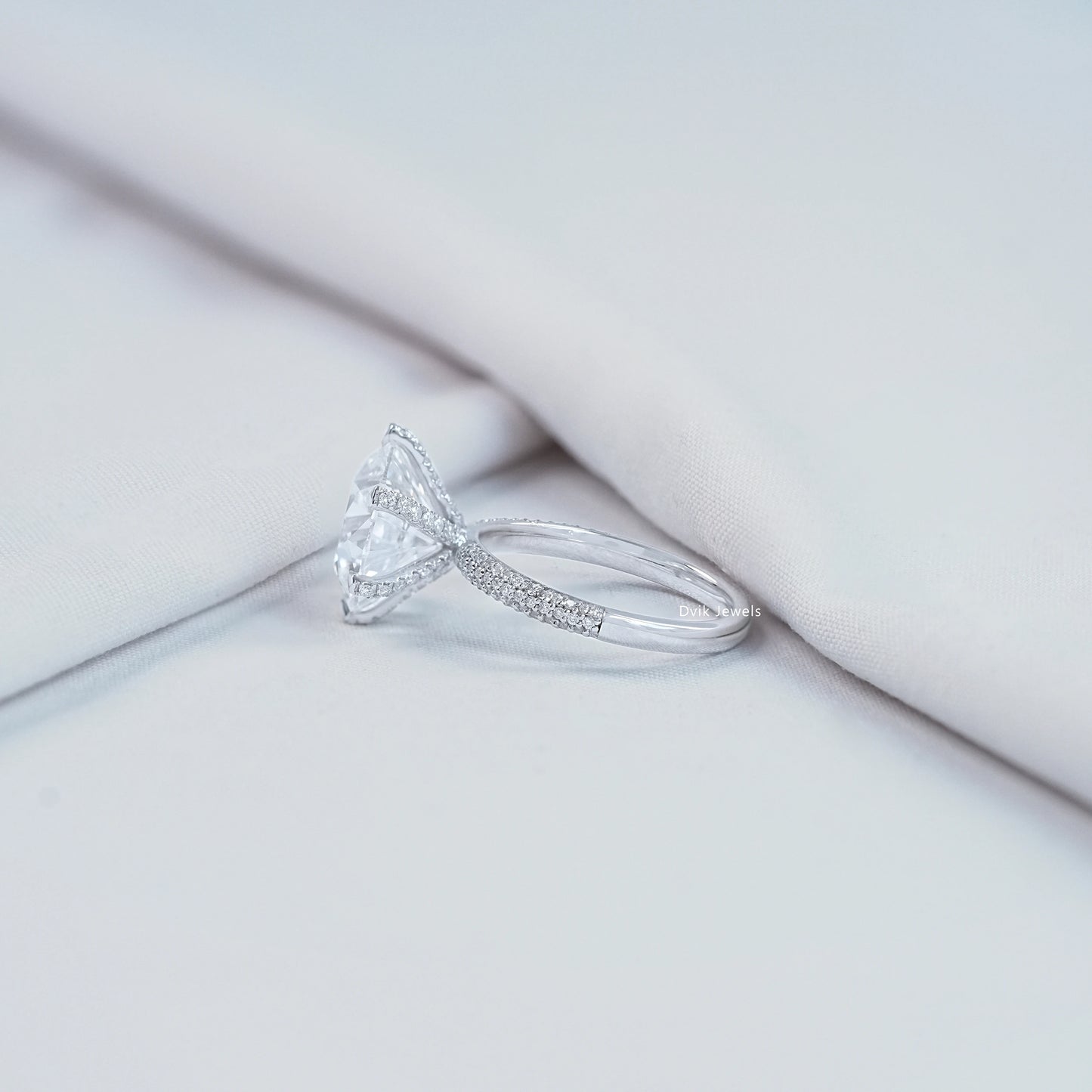 5 CT Round Lab Diamond Accent Set Engagement Ring