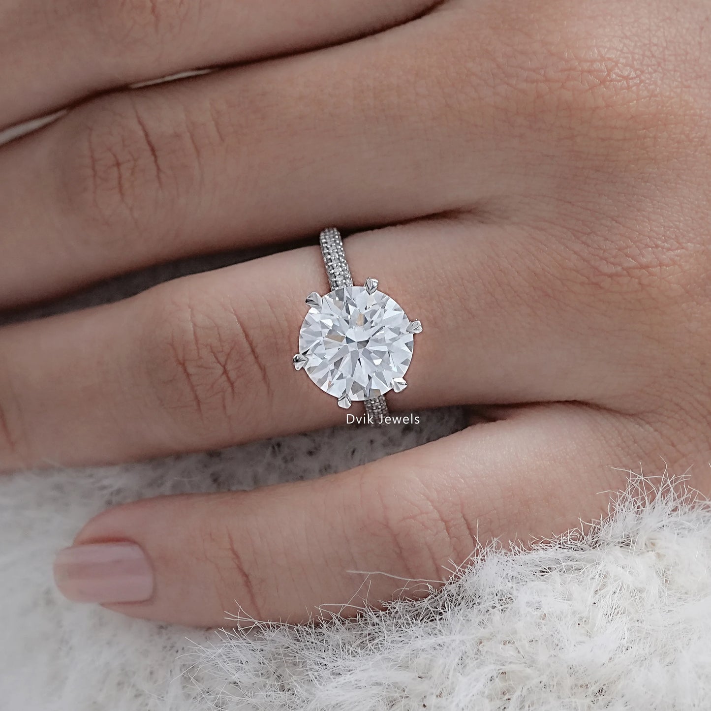 5 CT Round Lab Diamond Accent Set Engagement Ring