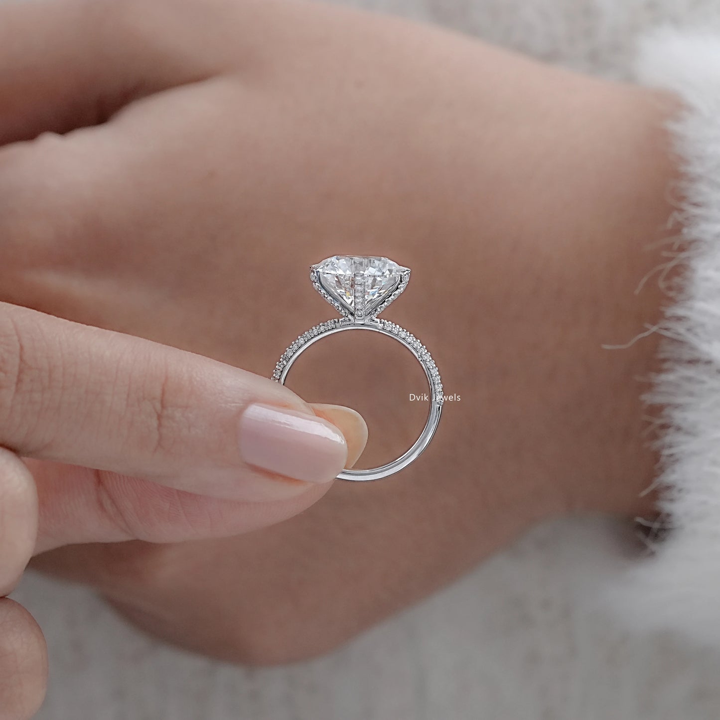 5 CT Round Lab Diamond Accent Set Engagement Ring