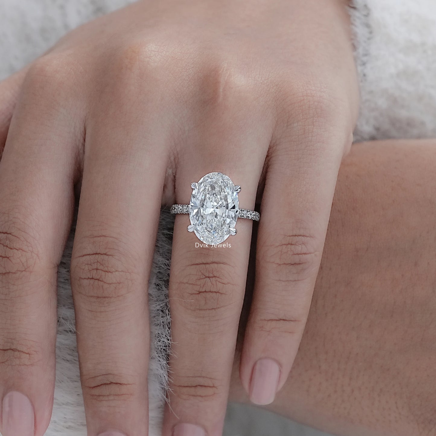 7 CT Oval Cut Lab Diamond Accent Set Ring