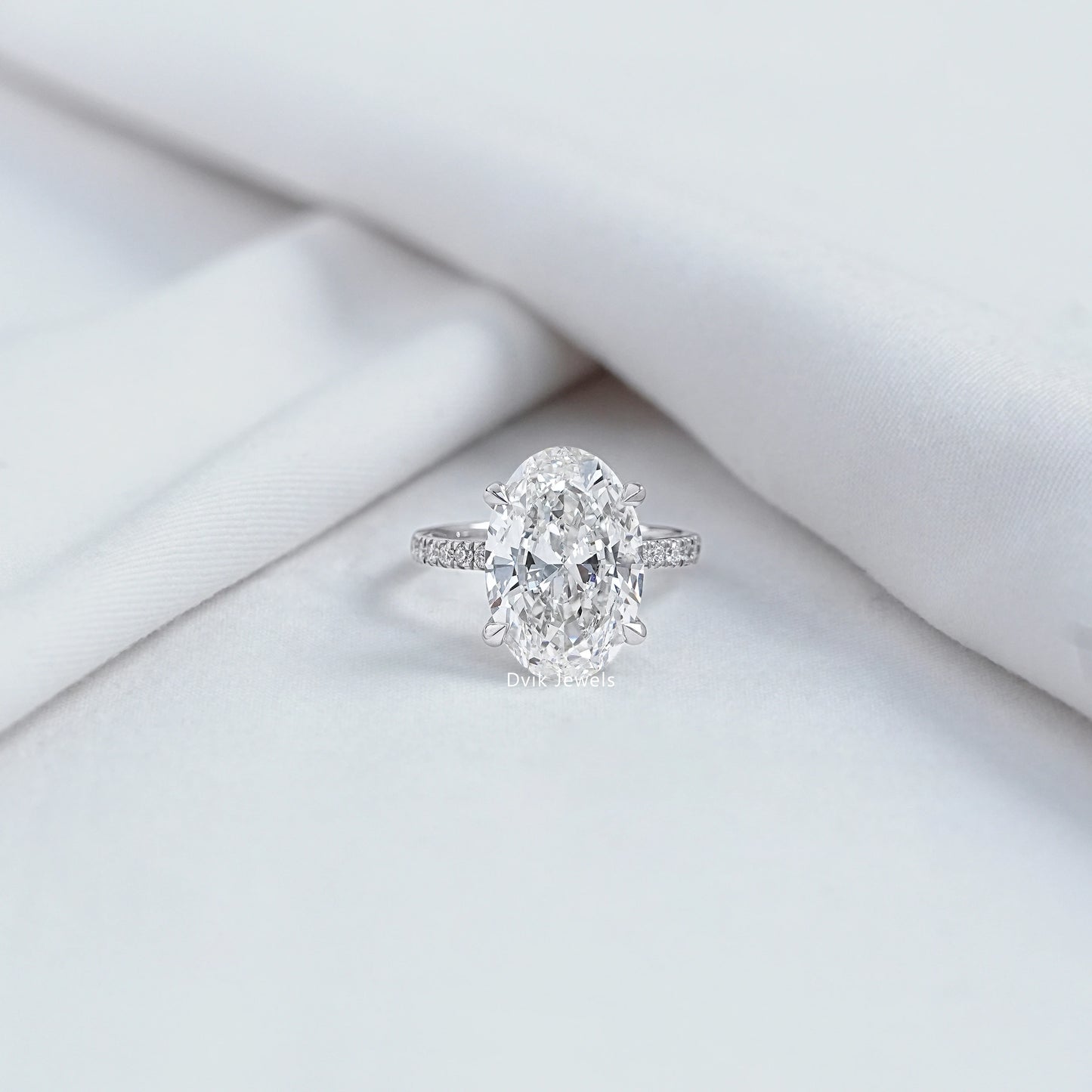 7 CT Oval Cut Lab Diamond Accent Set Ring