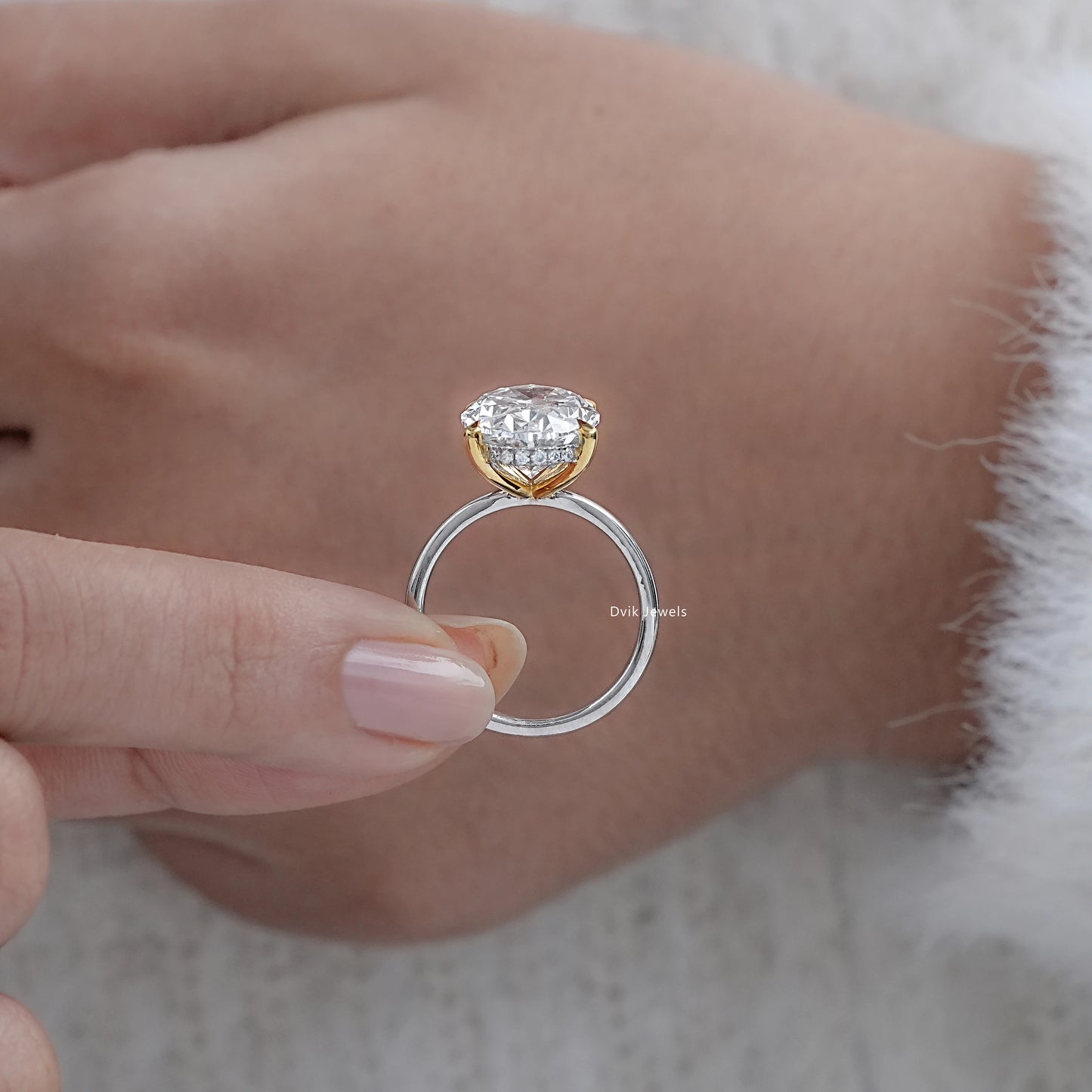 8 CT Oval Lab Diamond Hidden Halo Two Tone Ring