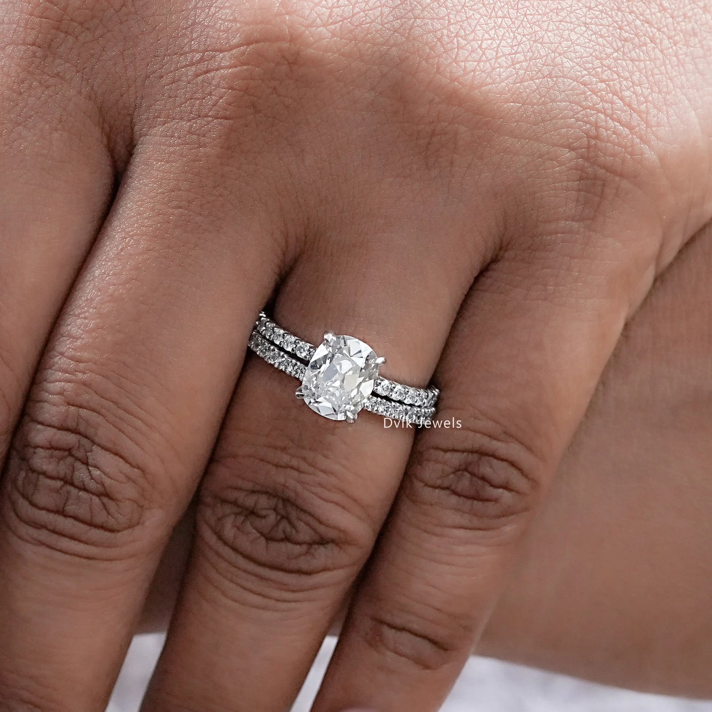 Old Mine Cushion Cut Solitaire Accent Bridal Ring Set
