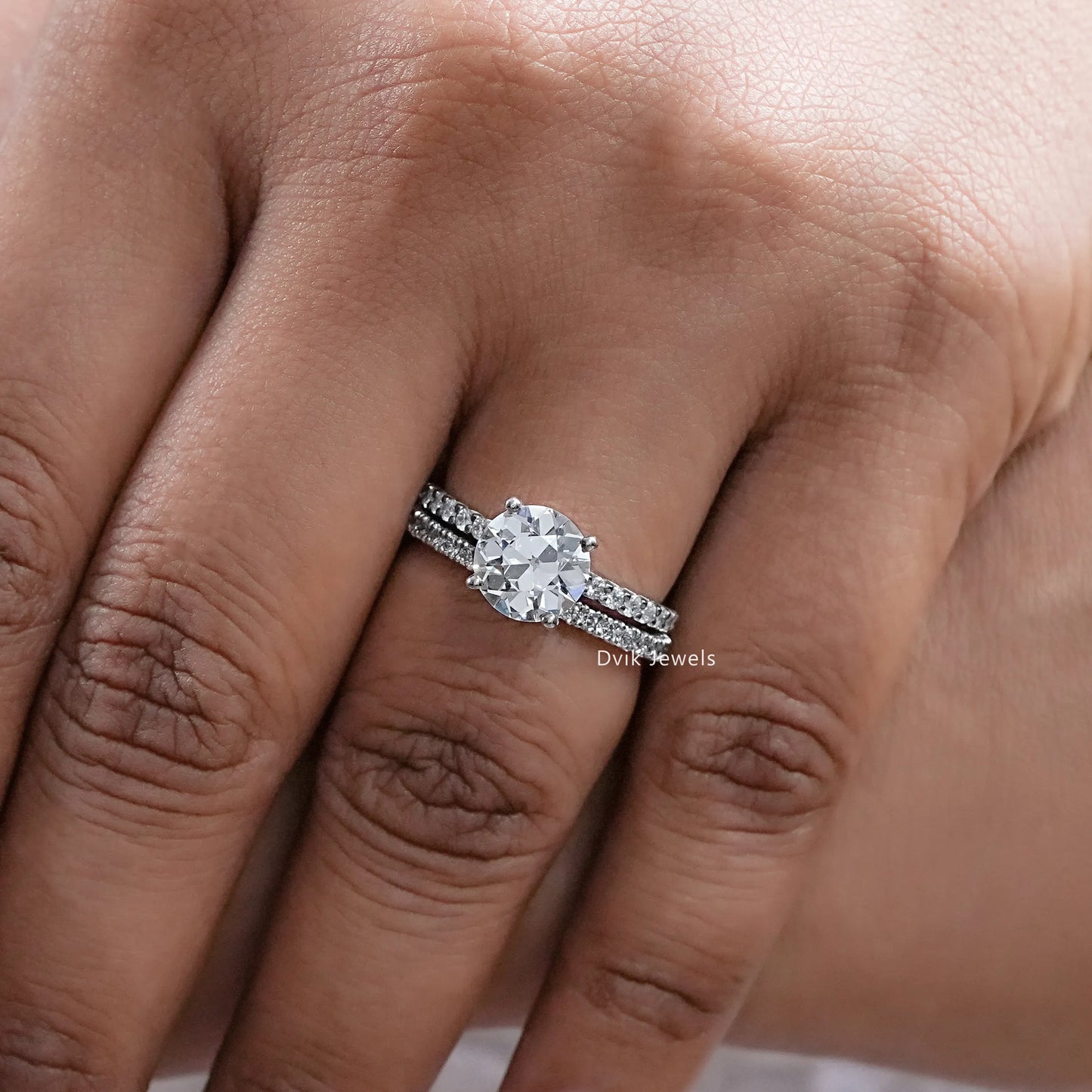 OEC Round Cut Lab Diamond Solitaire Accent Ring Set