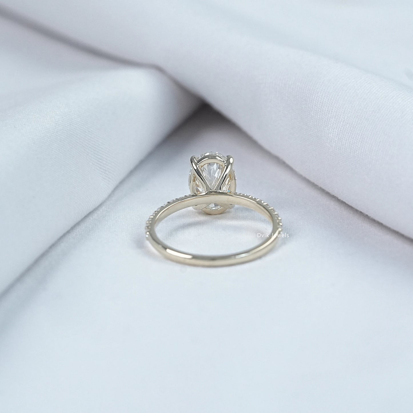Oval Cut Lab Diamond Solitaire Accent Engagement Ring