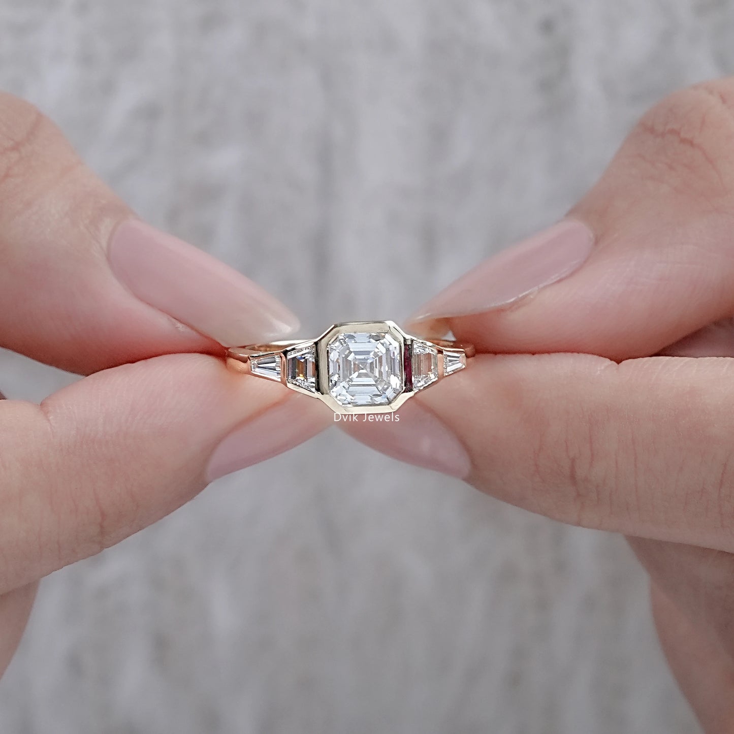 5 Stone Bezel Set Lab Diamond Engagement Ring