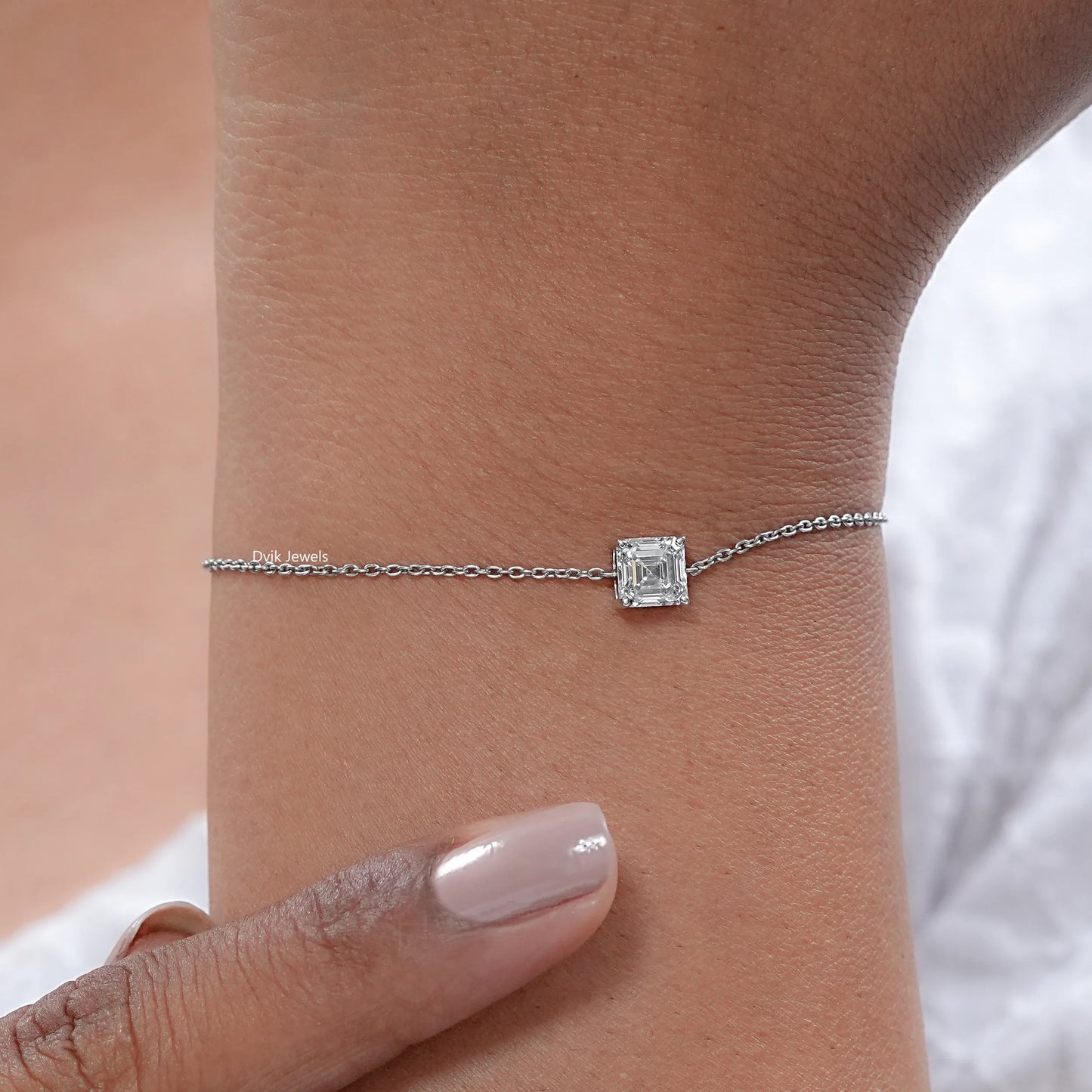 Asscher Cut Eco Friendly Diamond Solitaire Bracelet