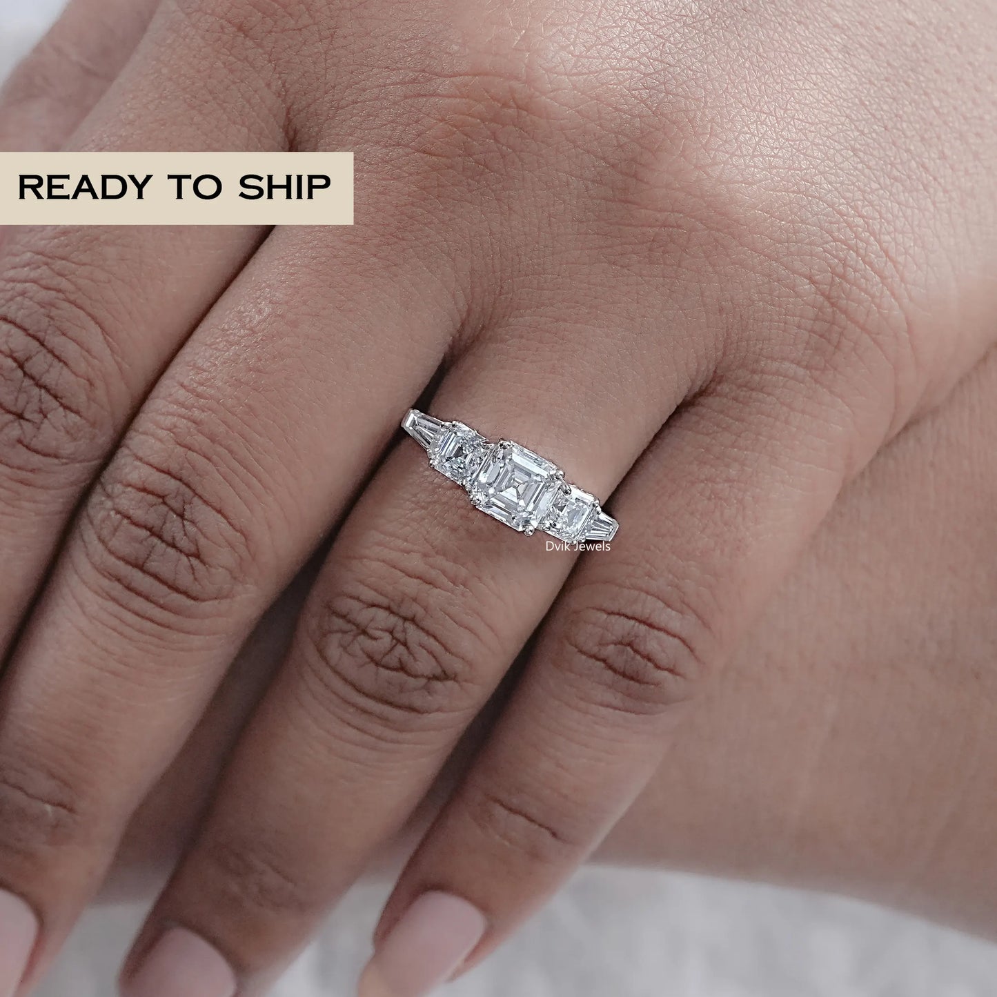 Asscher Cut Tapered Baguette Accent Five Stone Ring