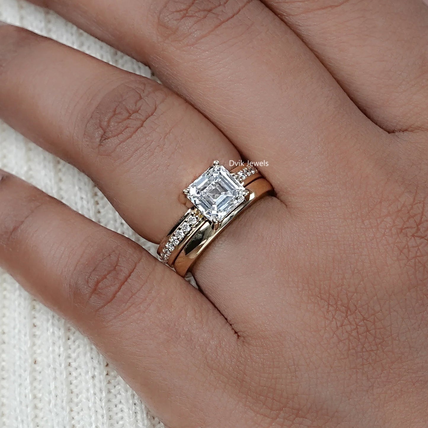 Asscher Cut Lab Diamond Wedding Ring Set