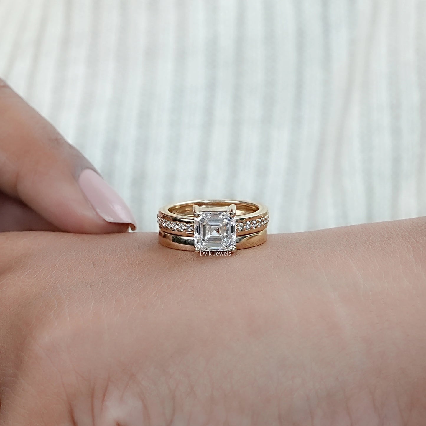 Asscher Cut Lab Diamond Wedding Ring Set