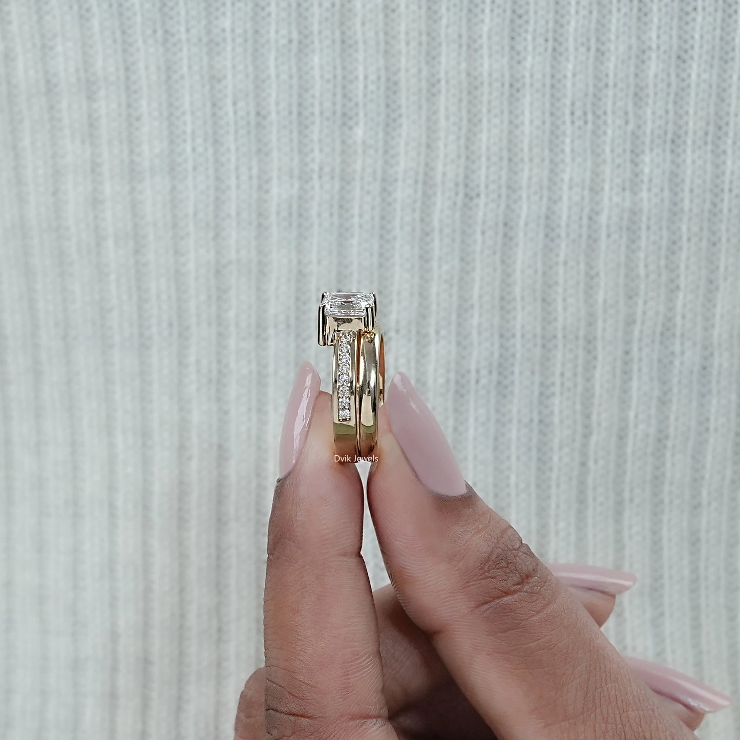Asscher Cut Lab Diamond Wedding Ring Set