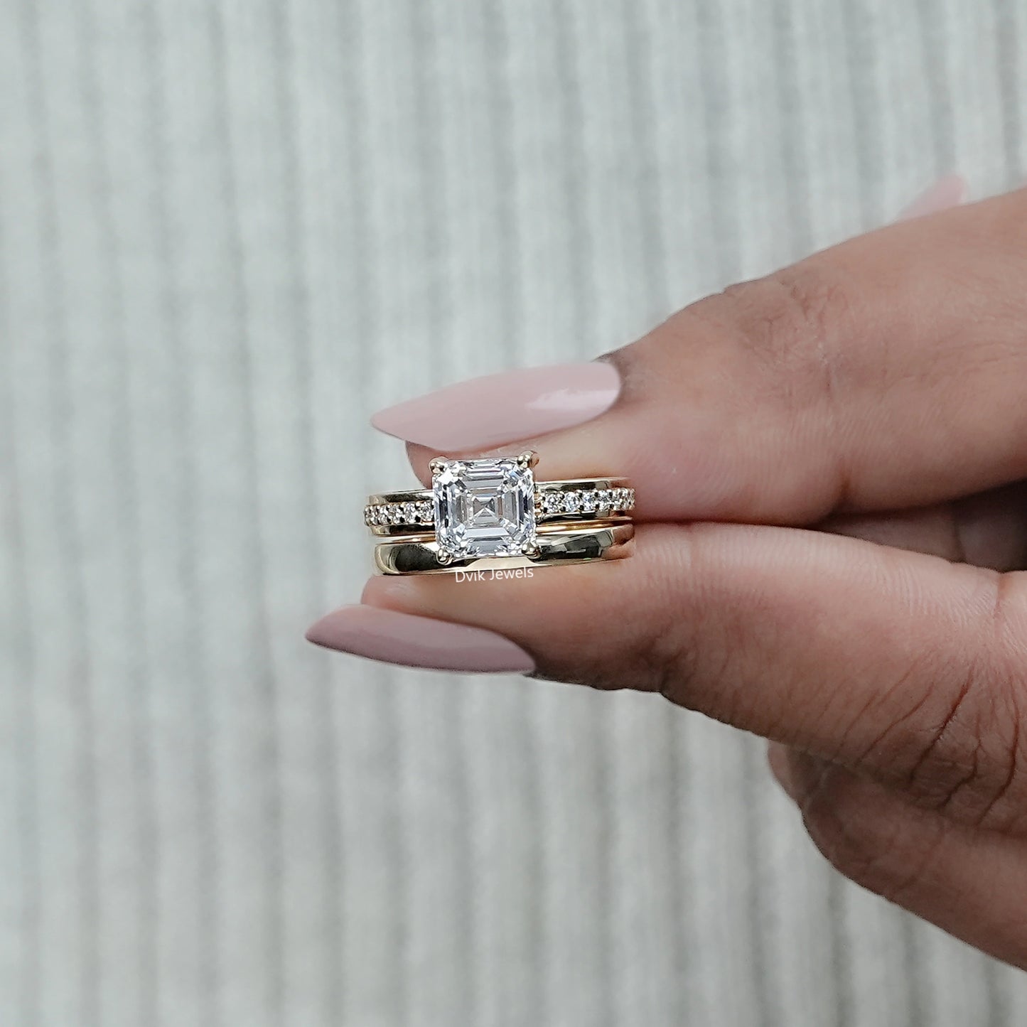 Asscher Cut Lab Diamond Wedding Ring Set