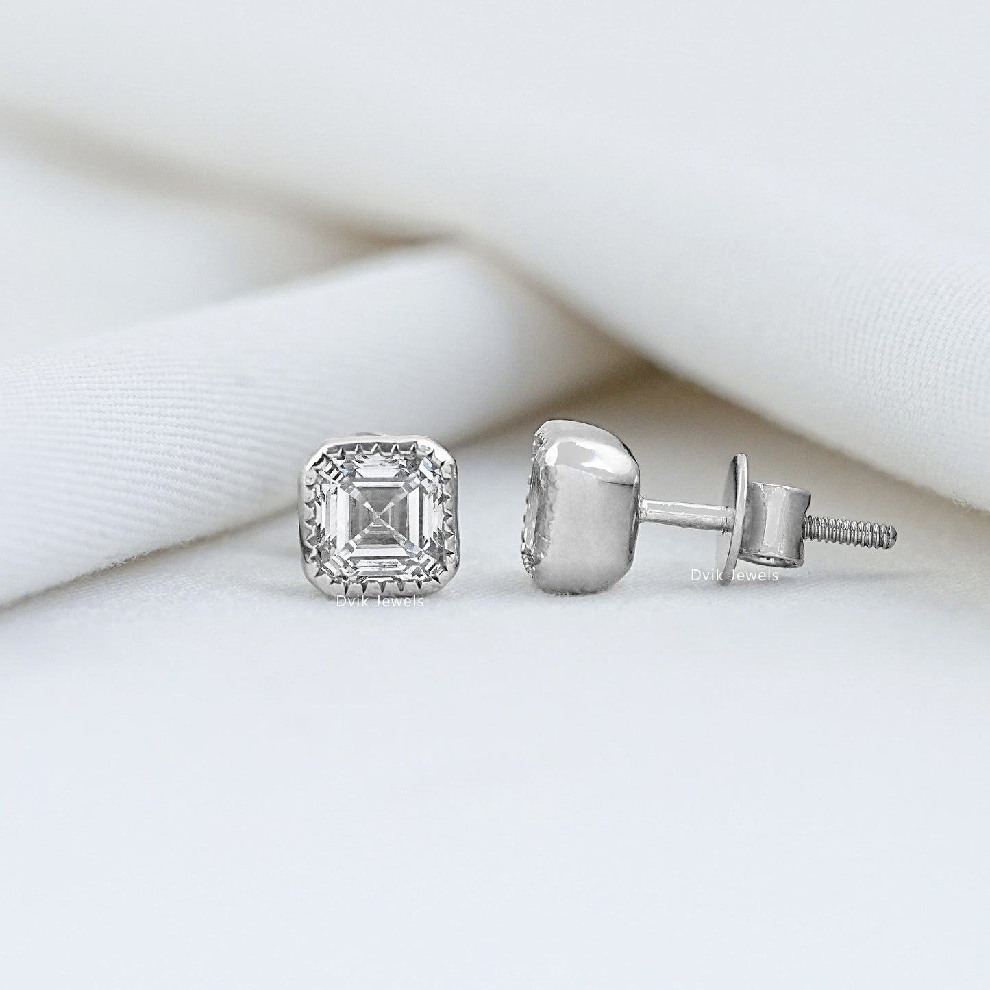 Milgrain Asscher Cut Lab Grown Stud Earrings