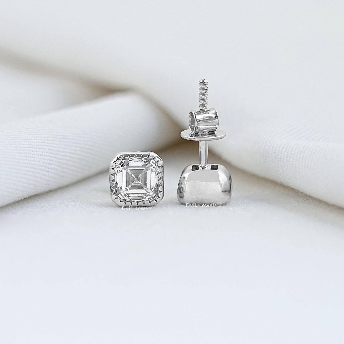 Milgrain Asscher Cut Lab Grown Stud Earrings