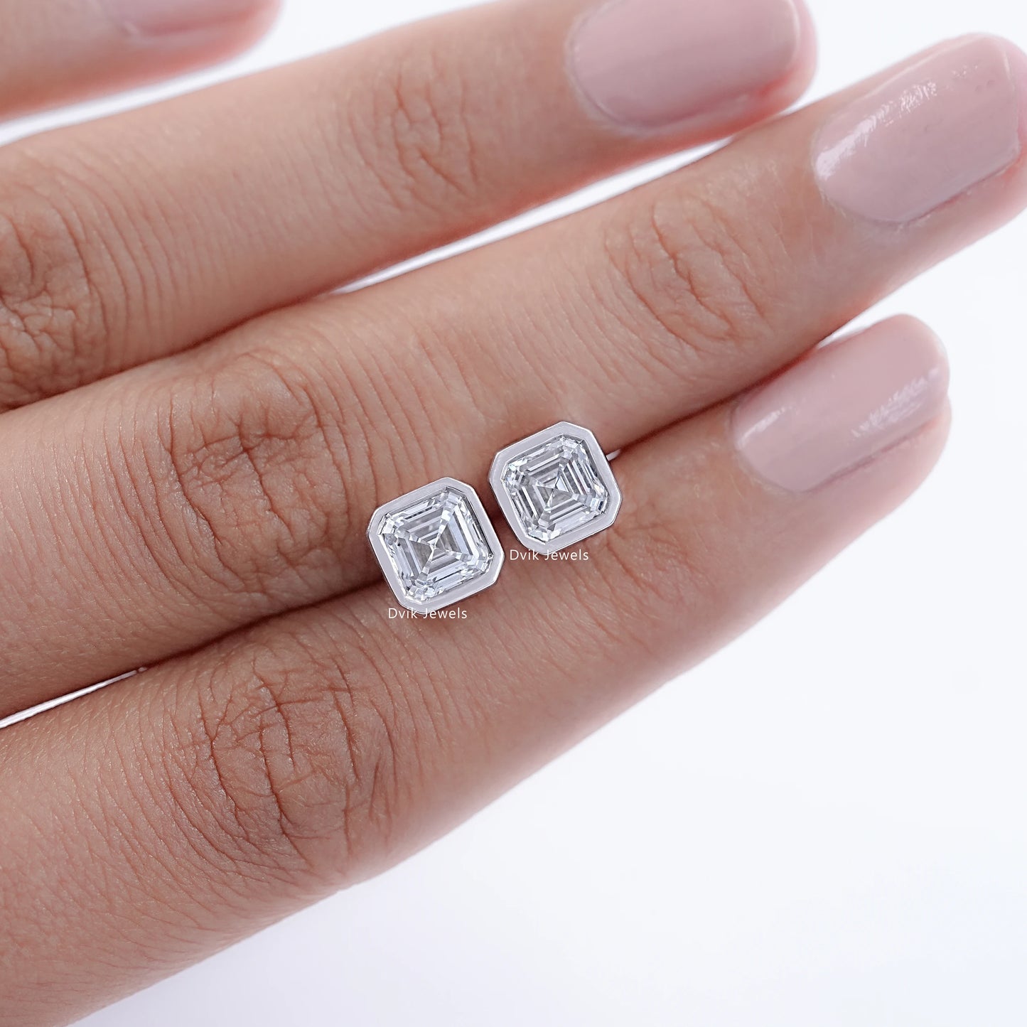 Bezel Set Asscher Cut Lab Diamond Stud Earrings