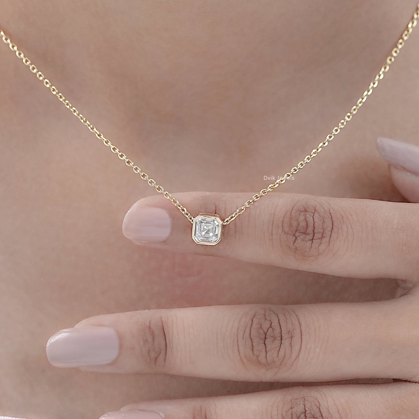 Asscher Cut Lab Grown Bezel Set Pendant