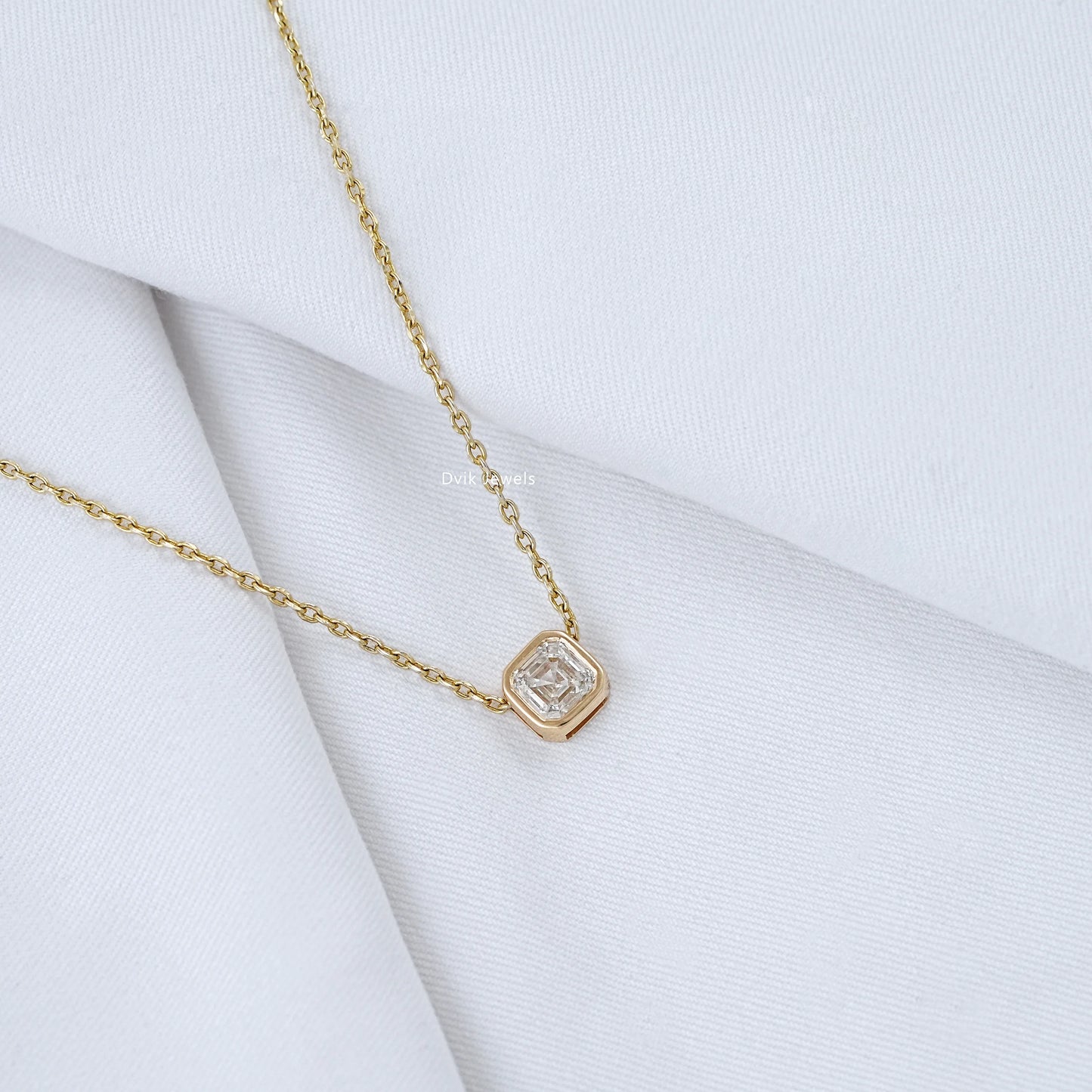 Asscher Cut Lab Grown Bezel Set Pendant
