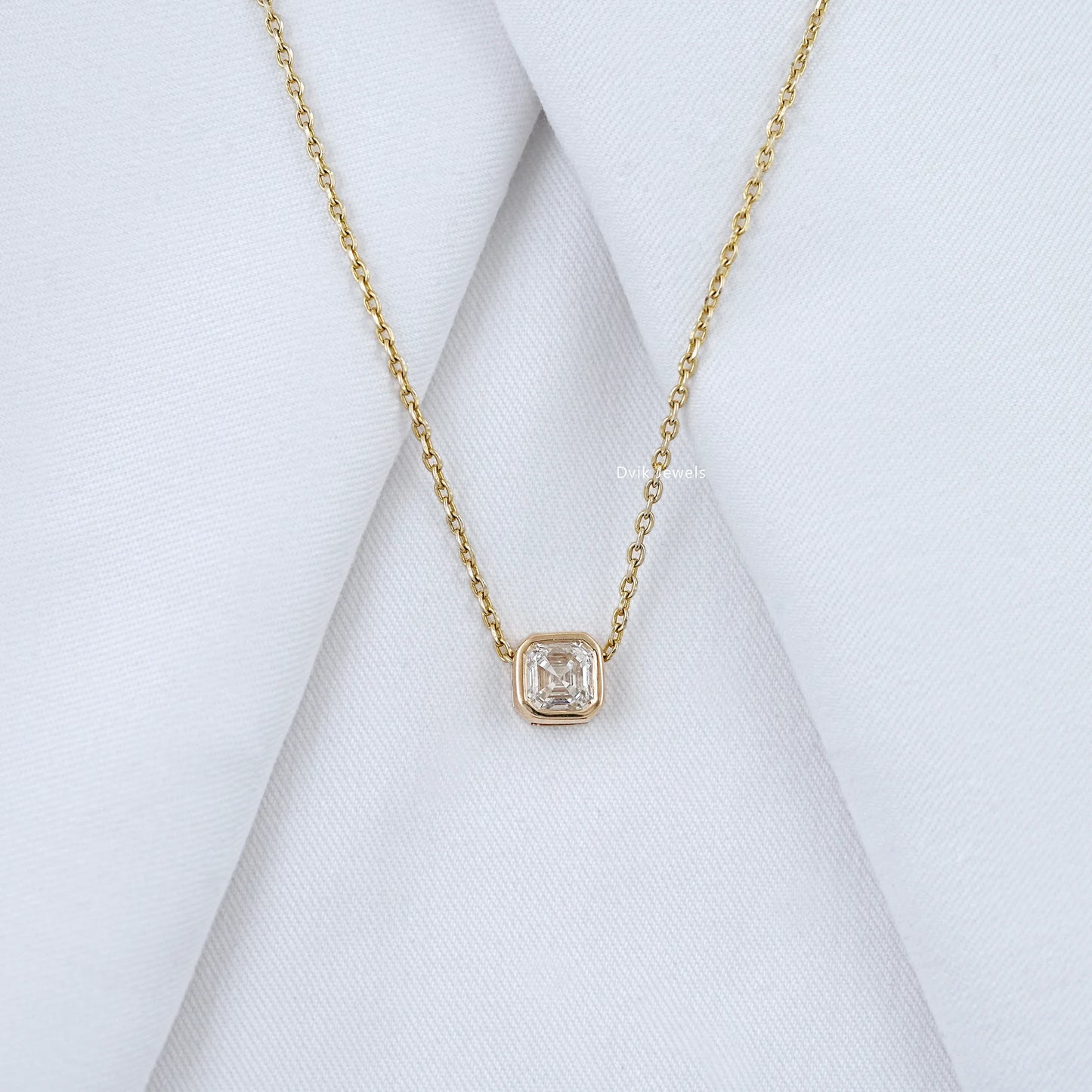 Asscher Cut Lab Grown Bezel Set Pendant