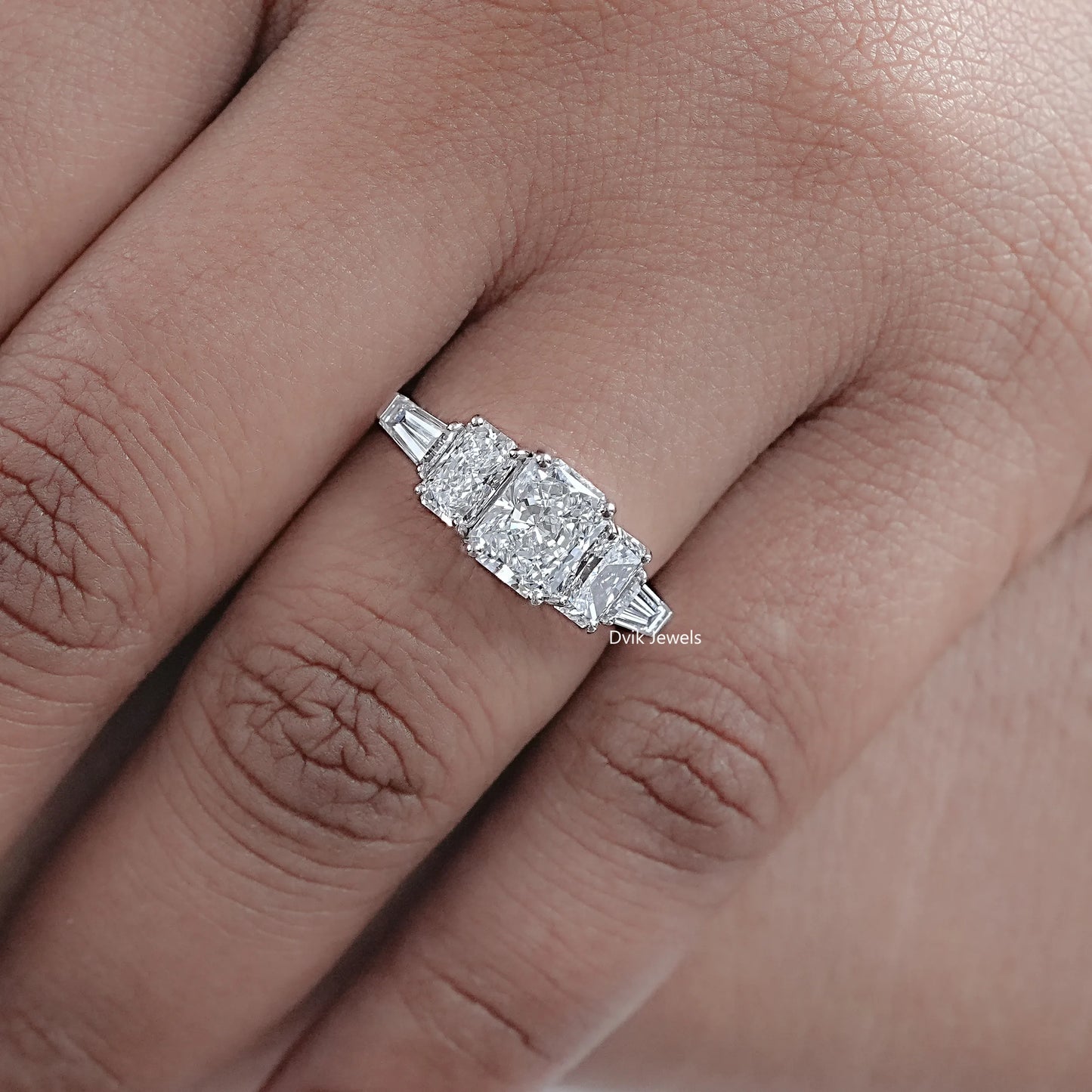 Radiant And Tapered Baguette Lab Diamond Five Stone Ring