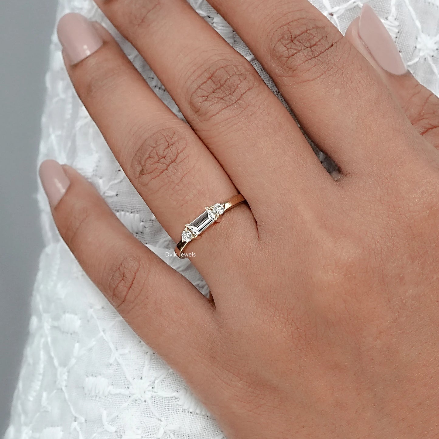 Baguette And Round Dainty Diamond Promise Ring