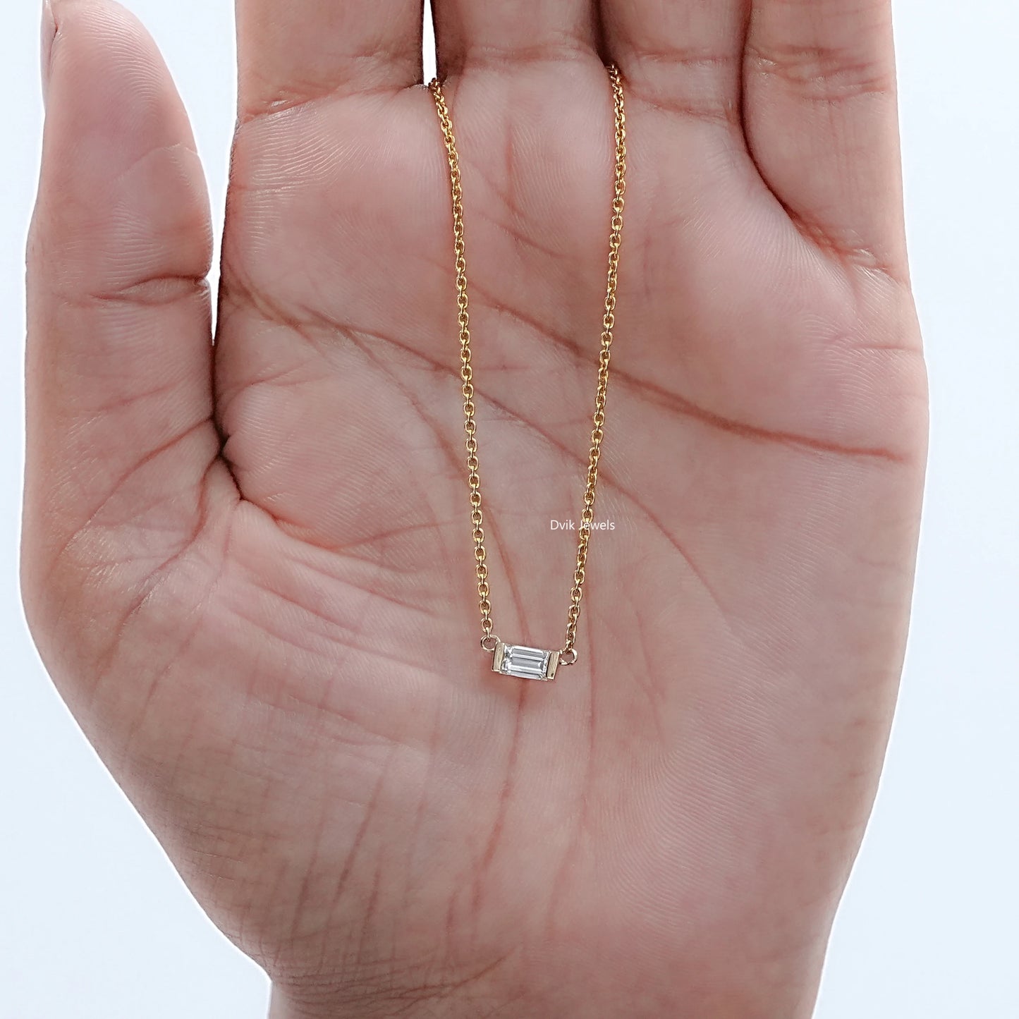 East West Baguette Lab Diamond Solitaire Pendant