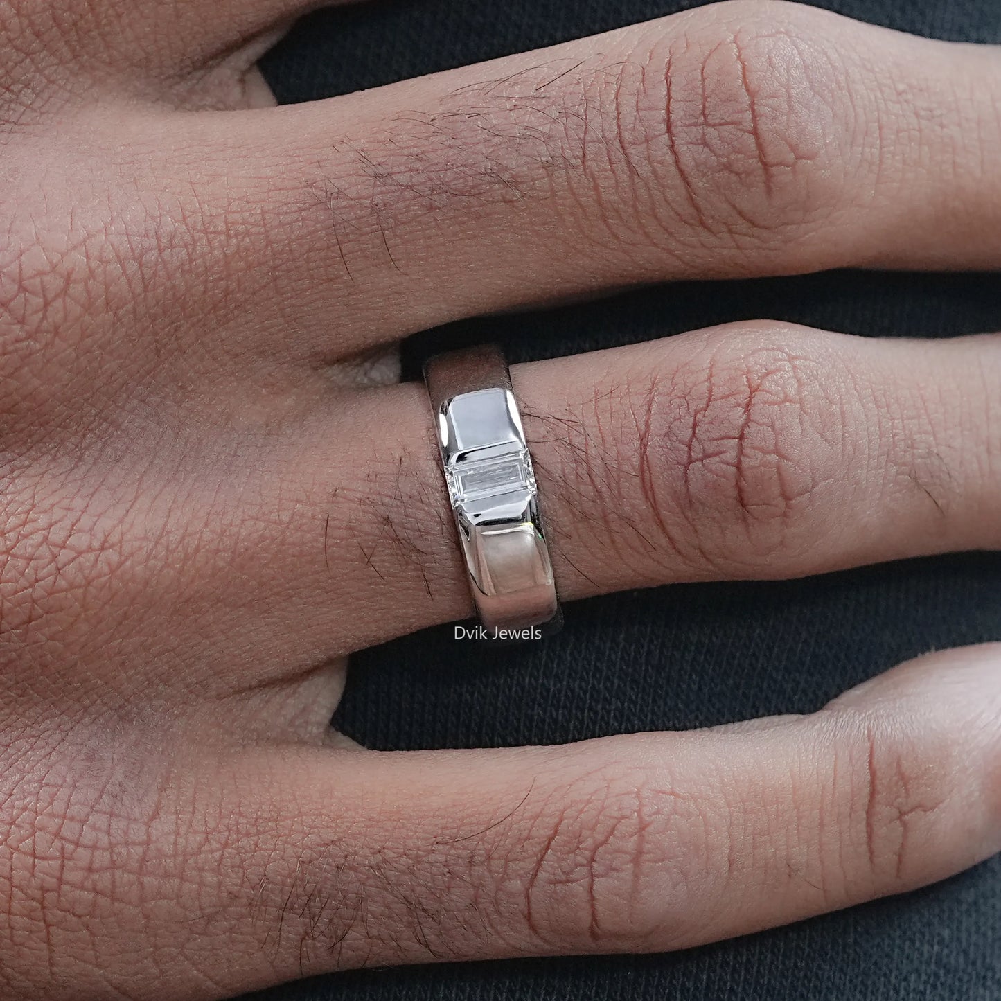 Baguette Cut Solitaire Lab Diamond Men's Band