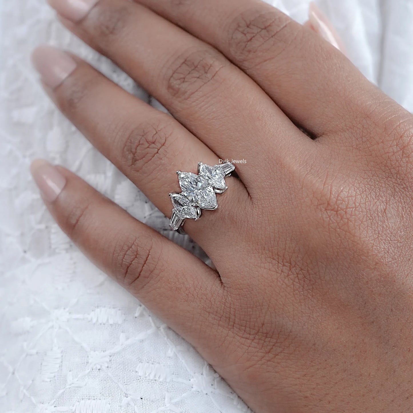 Marquise And Baguette Lab Diamond Five Stone Ring