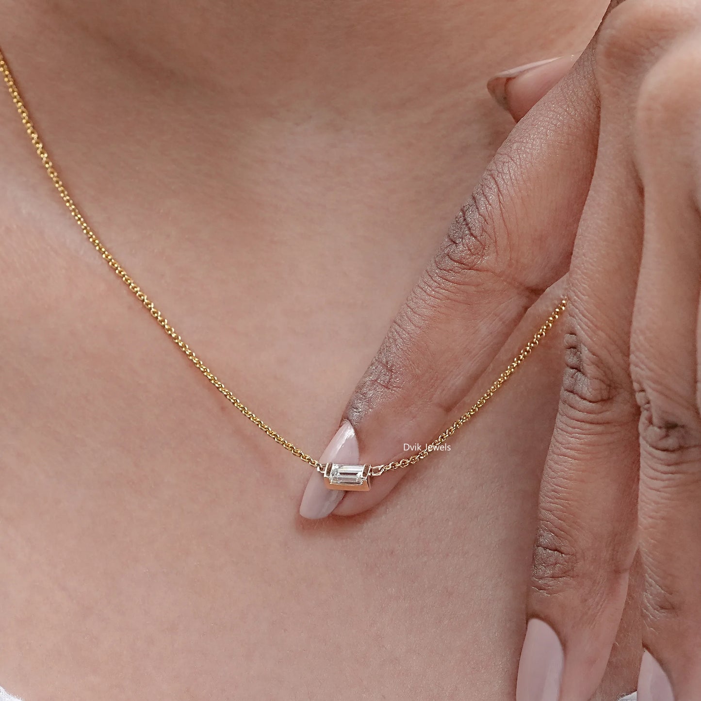 East West Baguette Lab Diamond Solitaire Pendant