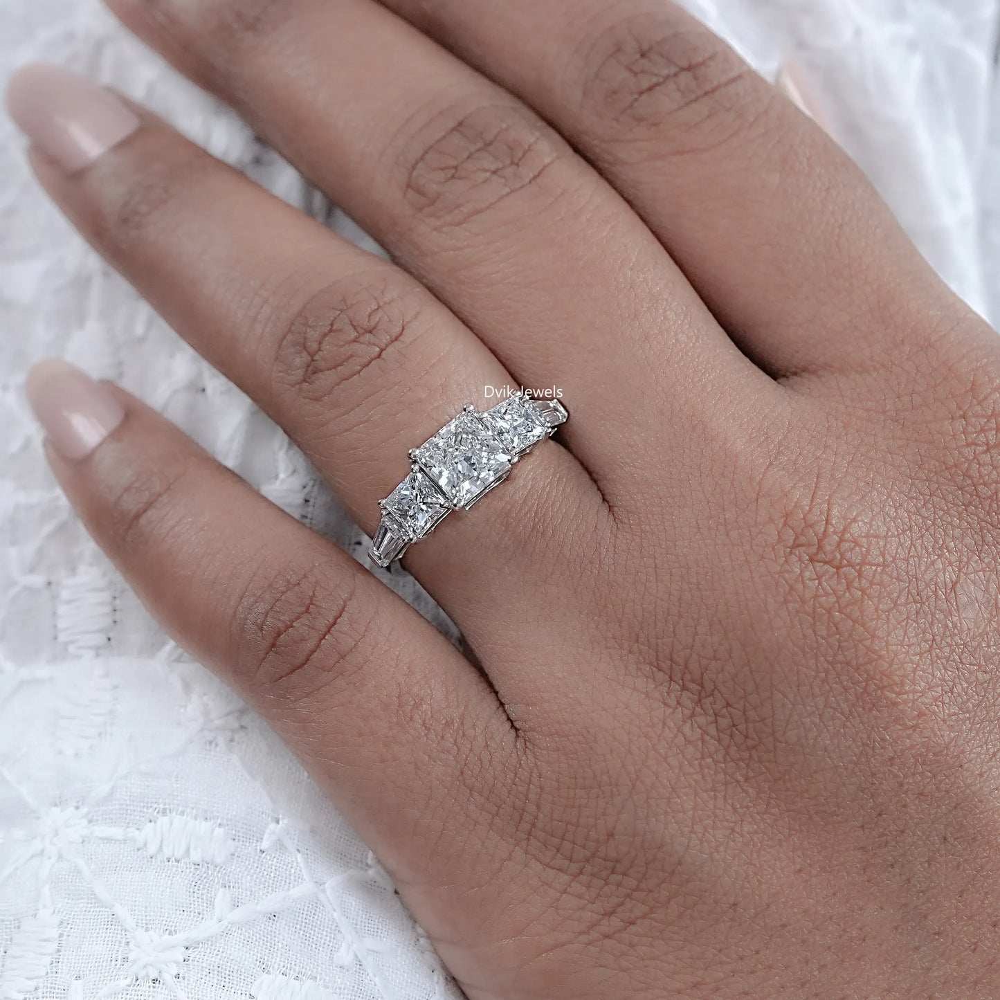 Princess And Baguette Lab Diamond Five Stone Ring