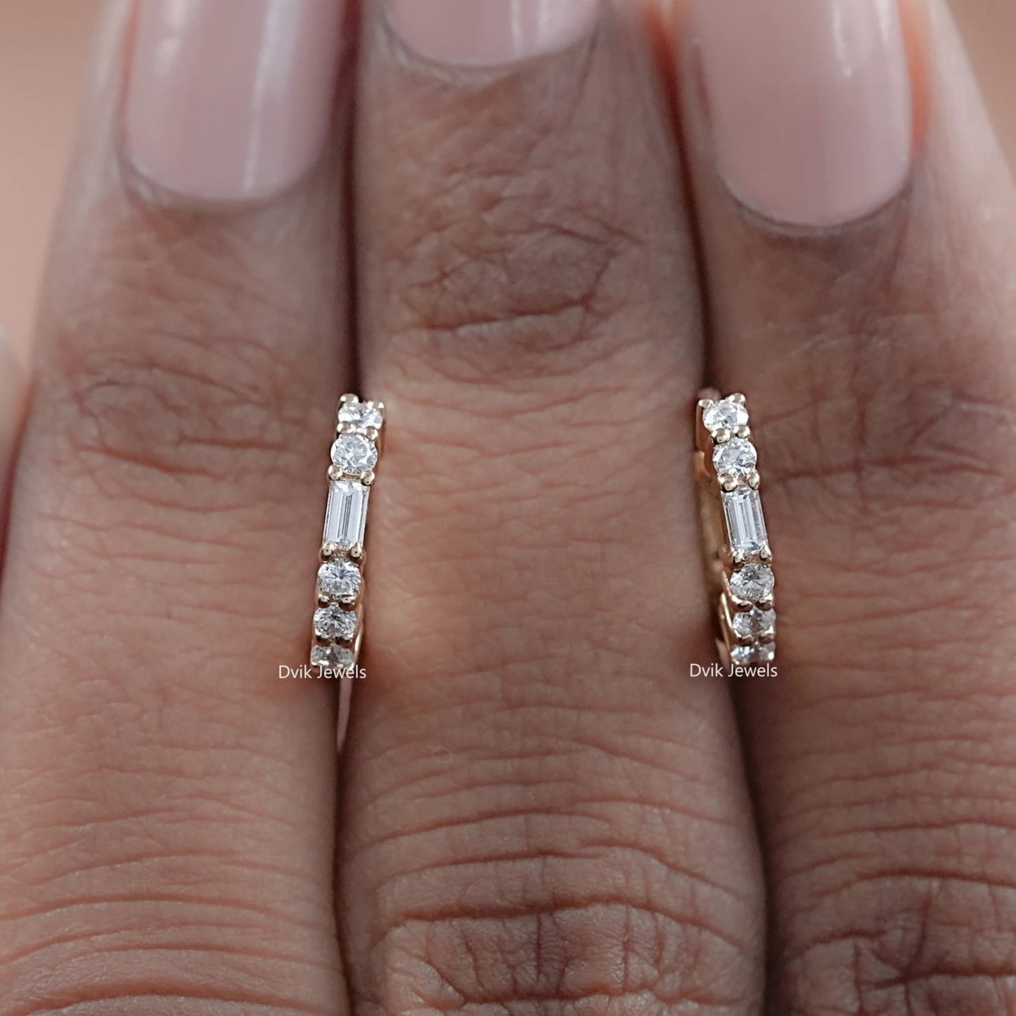 Baguette and Round Diamond Huggie Earrings