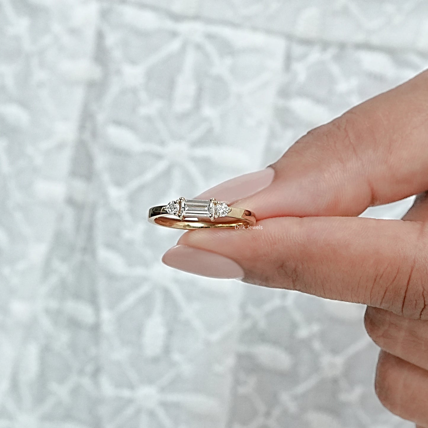Baguette And Round Dainty Diamond Promise Ring