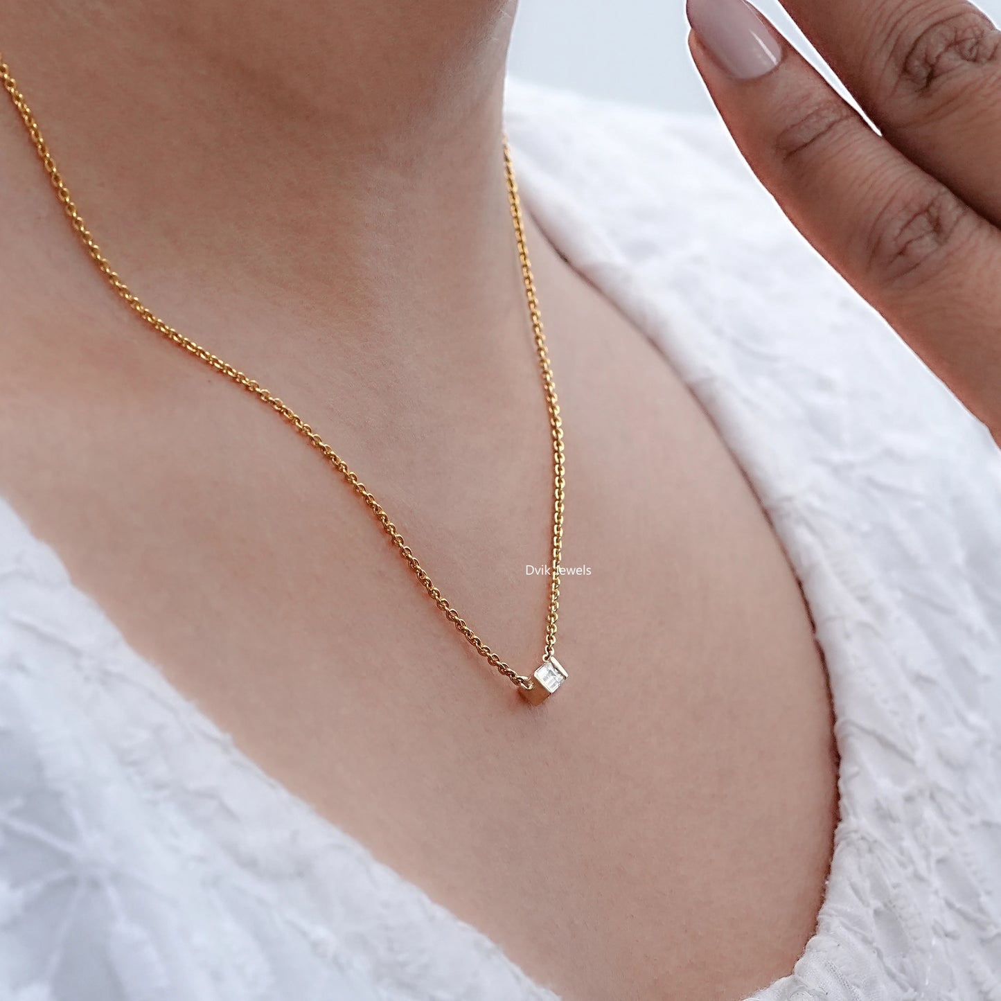 East West Baguette Lab Diamond Solitaire Pendant