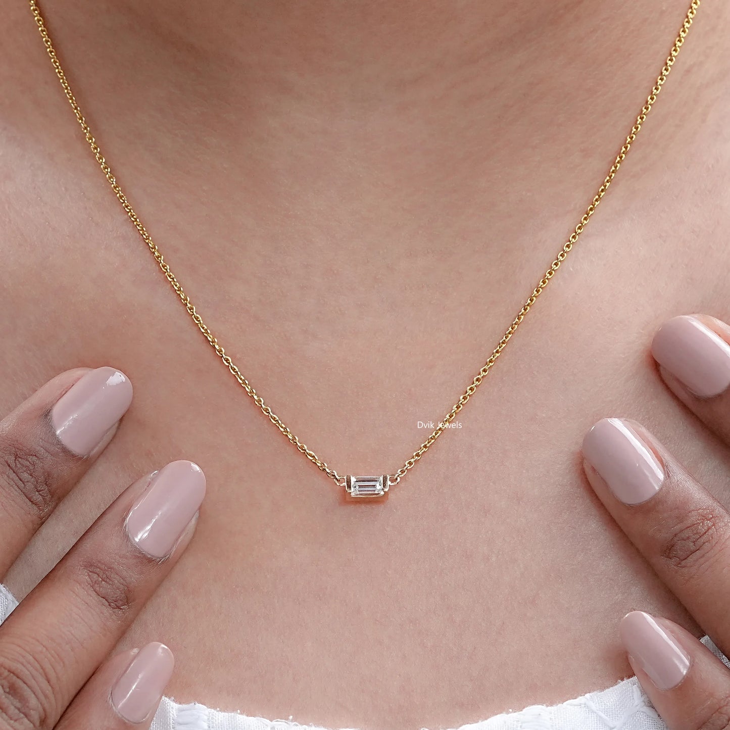 East West Baguette Lab Diamond Solitaire Pendant