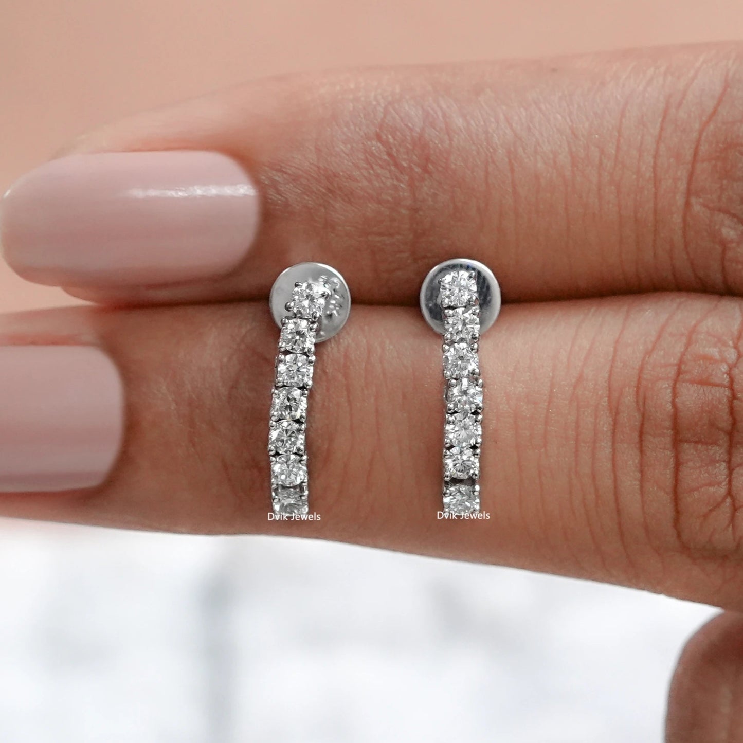 Round Cut Lab Diamond Bar Earrings