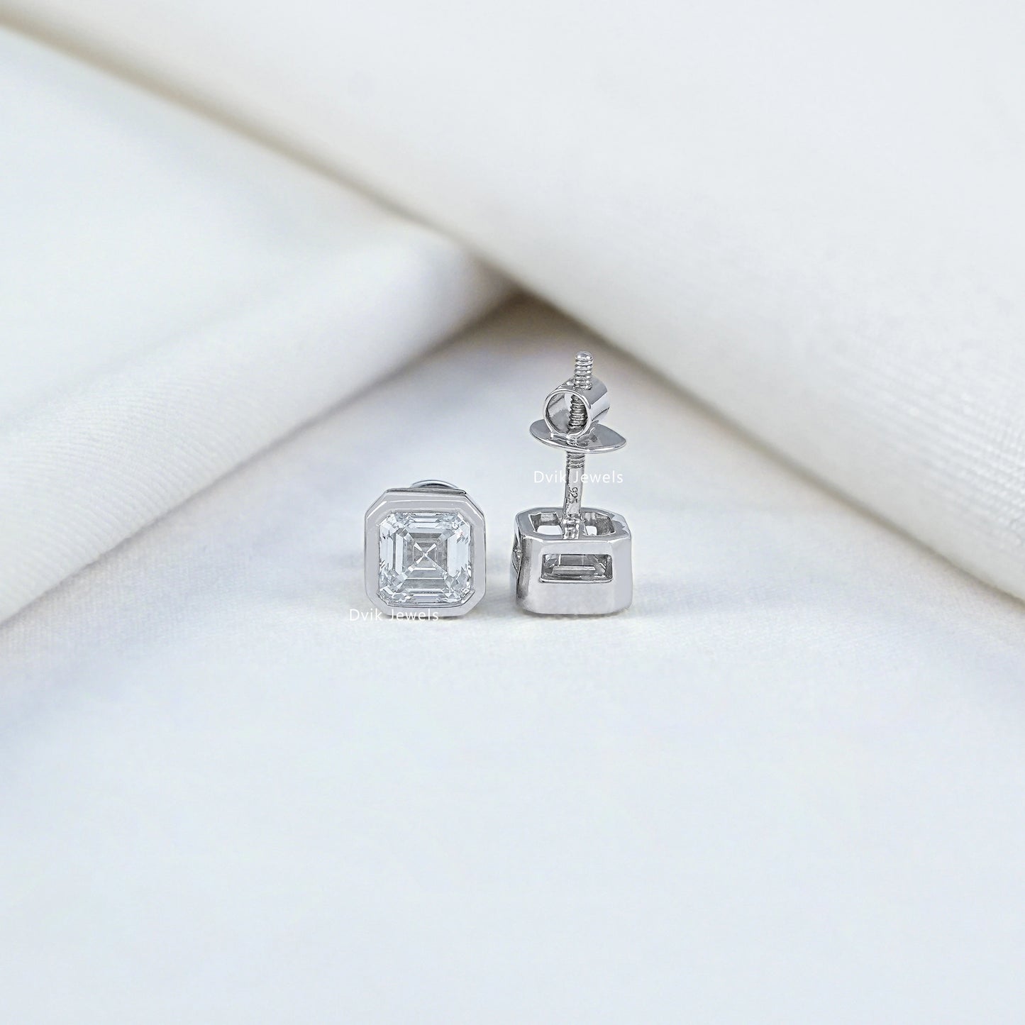 Bezel Set Asscher Cut Lab Diamond Stud Earrings