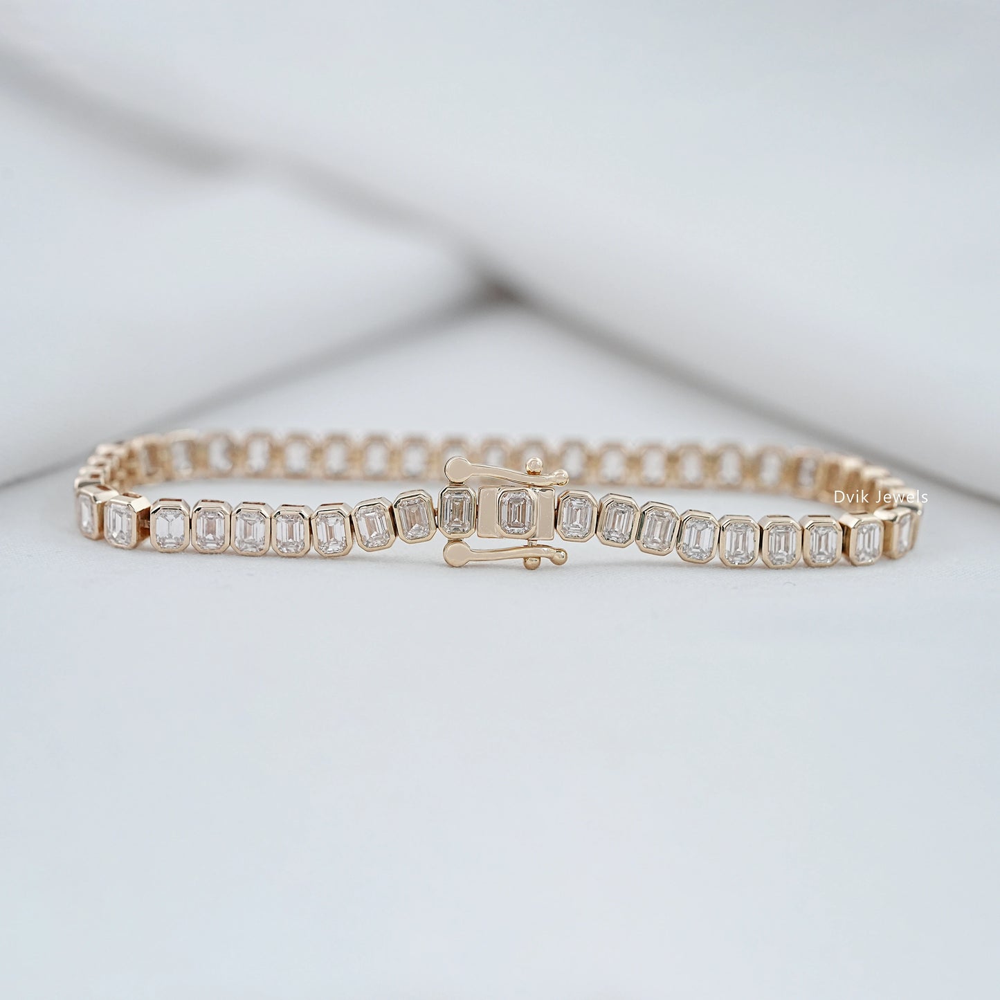 Emerald Cut Lab Diamond Bezel Set Tennis Bracelet