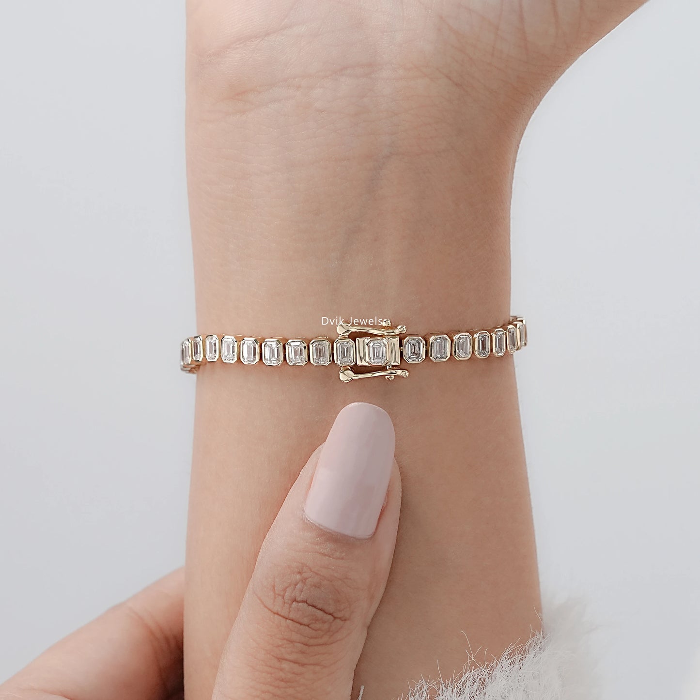 Emerald Cut Lab Diamond Bezel Set Tennis Bracelet