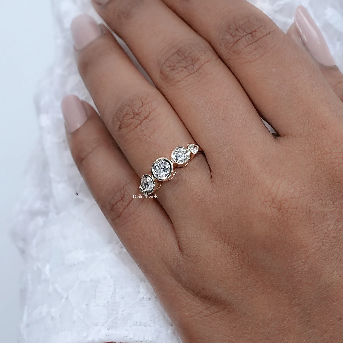 Bezel Set Round Cut Lab Diamond Five Stone Ring